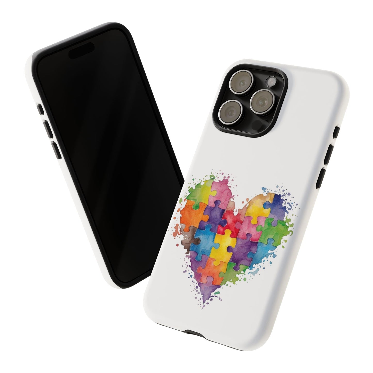 Autism Puzzle Heart Phone Case - Colorful Watercolor Protective Cover for iPhone, Samsung & Google Pixel - Geo Rocks The 'Tism