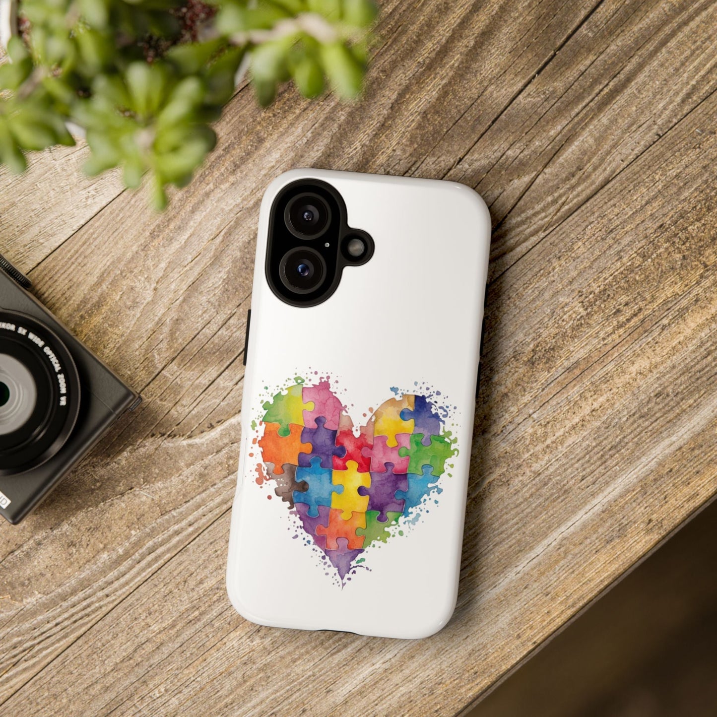 Autism Puzzle Heart Phone Case - Colorful Watercolor Protective Cover for iPhone, Samsung & Google Pixel - Geo Rocks The 'Tism