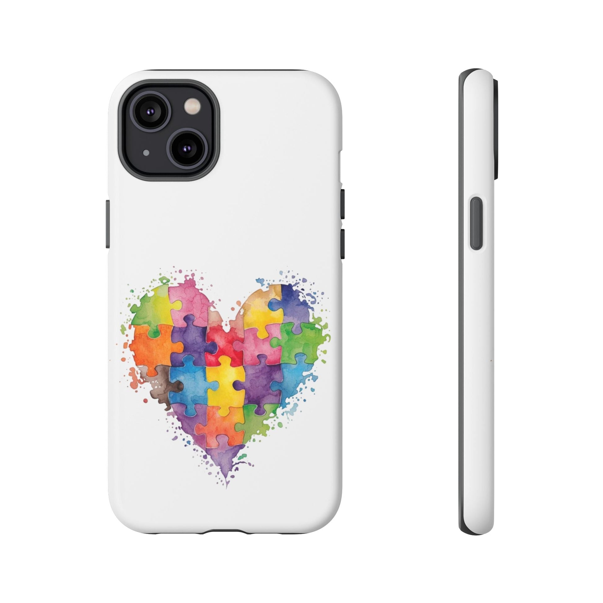 Autism Puzzle Heart Phone Case - Colorful Watercolor Protective Cover for iPhone, Samsung & Google Pixel - Geo Rocks The 'Tism