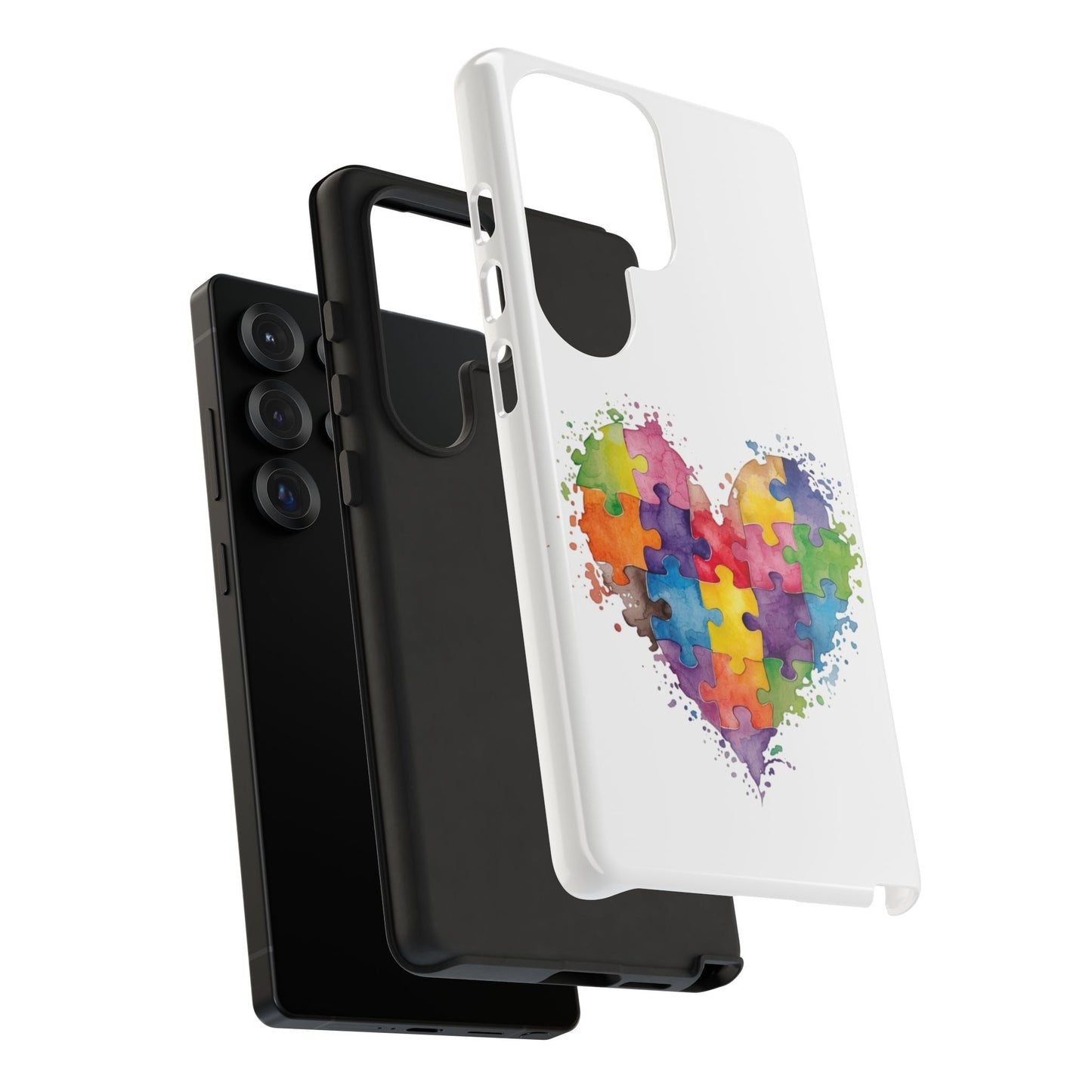 Autism Puzzle Heart Phone Case - Colorful Watercolor Protective Cover for iPhone, Samsung & Google Pixel - Geo Rocks The 'Tism
