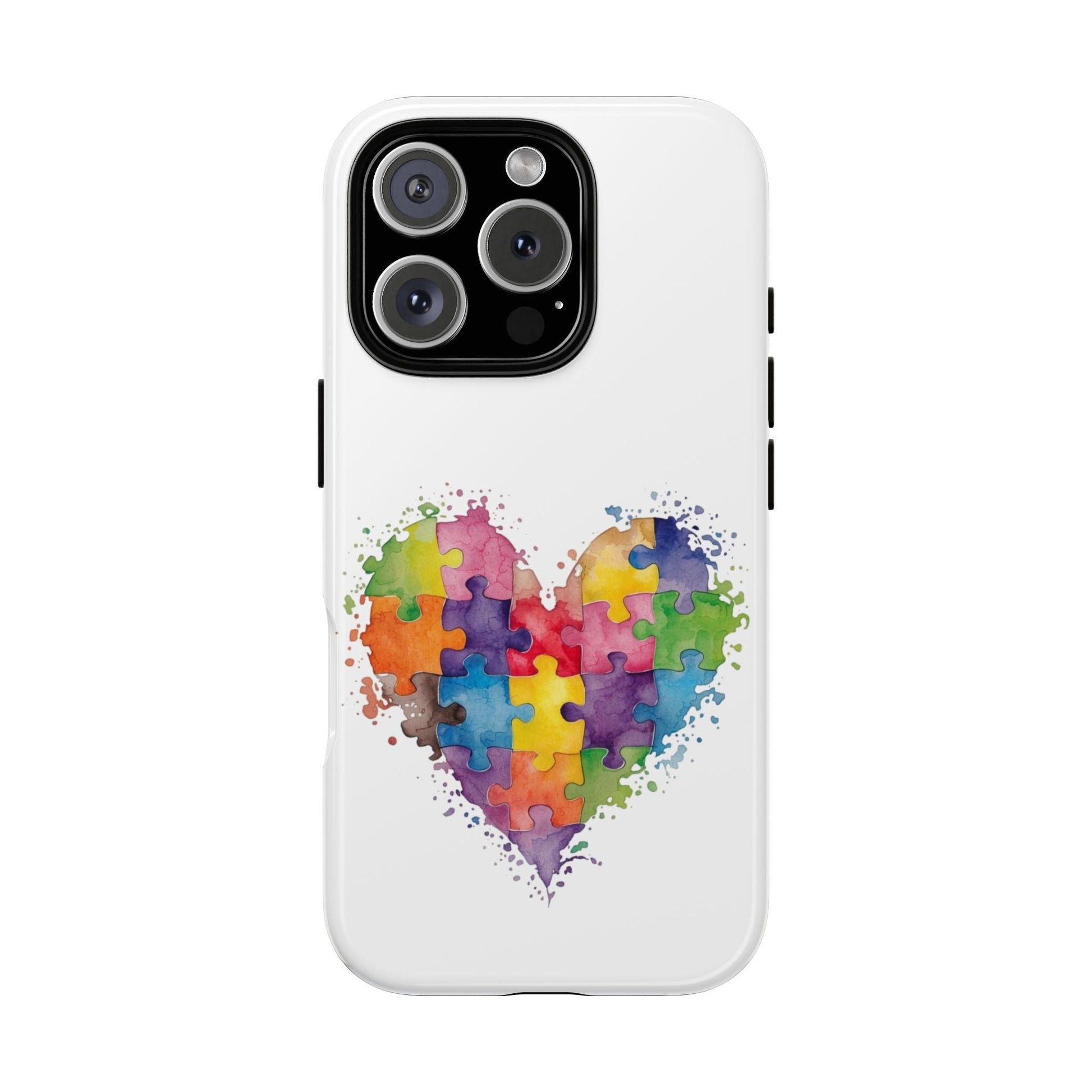 Autism Puzzle Heart Phone Case - Colorful Watercolor Protective Cover for iPhone, Samsung & Google Pixel - Geo Rocks The 'Tism