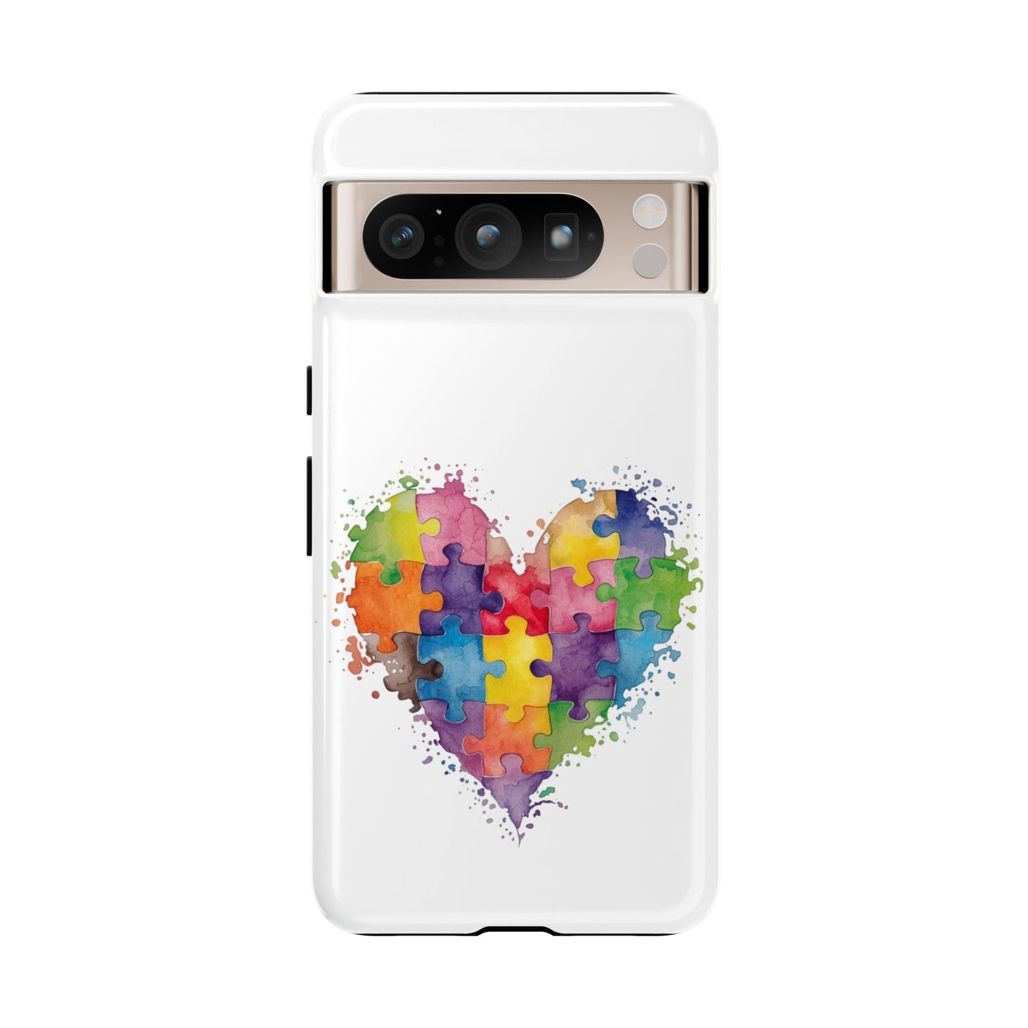 Autism Puzzle Heart Phone Case - Colorful Watercolor Protective Cover for iPhone, Samsung & Google Pixel - Geo Rocks The 'Tism