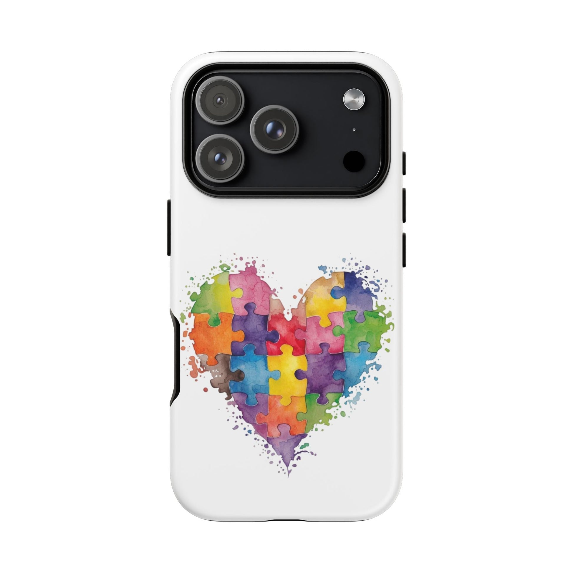 Autism Puzzle Heart Phone Case - Colorful Watercolor Protective Cover for iPhone, Samsung & Google Pixel - Geo Rocks The 'Tism