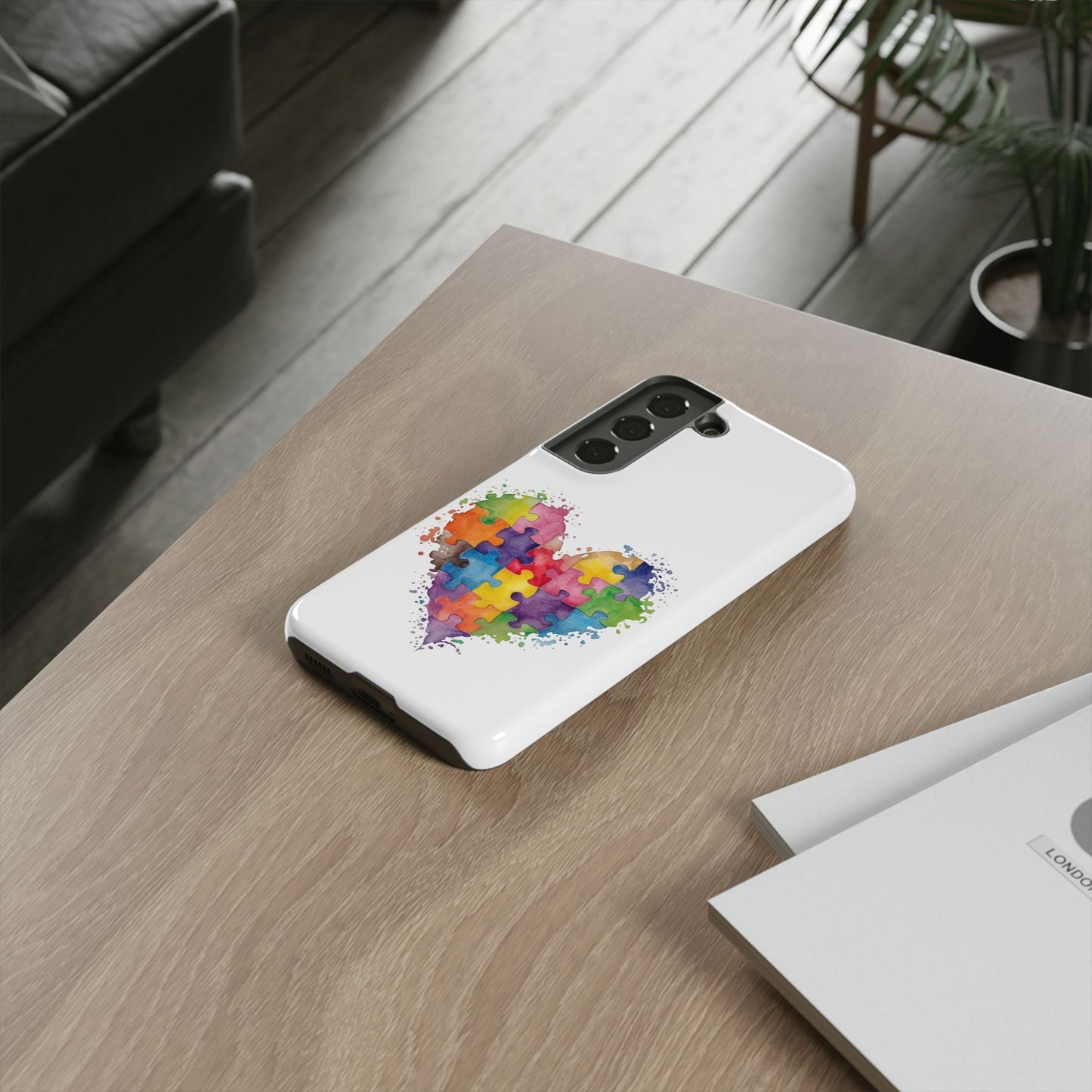 Autism Puzzle Heart Phone Case - Colorful Watercolor Protective Cover for iPhone, Samsung & Google Pixel - Geo Rocks The 'Tism