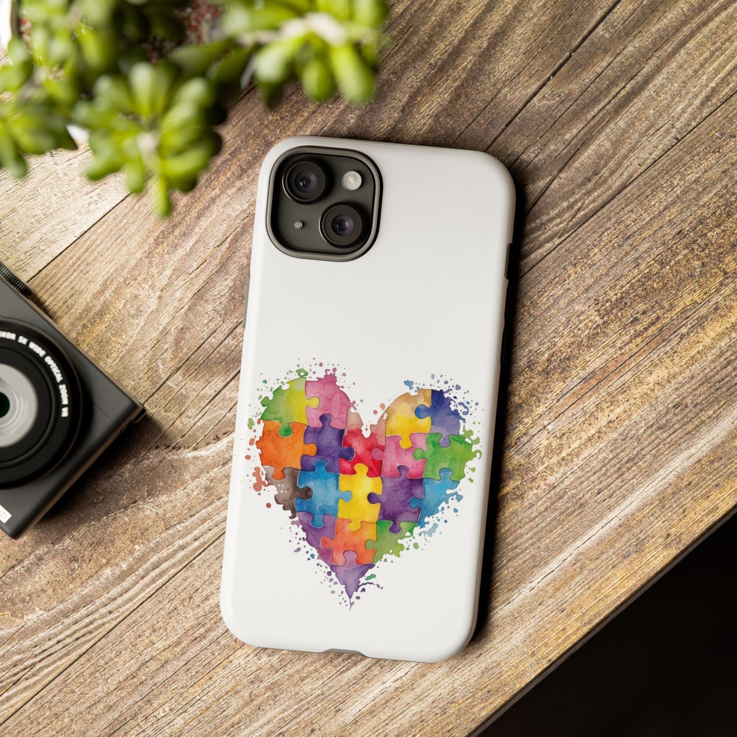Autism Puzzle Heart Phone Case - Colorful Watercolor Protective Cover for iPhone, Samsung & Google Pixel - Geo Rocks The 'Tism