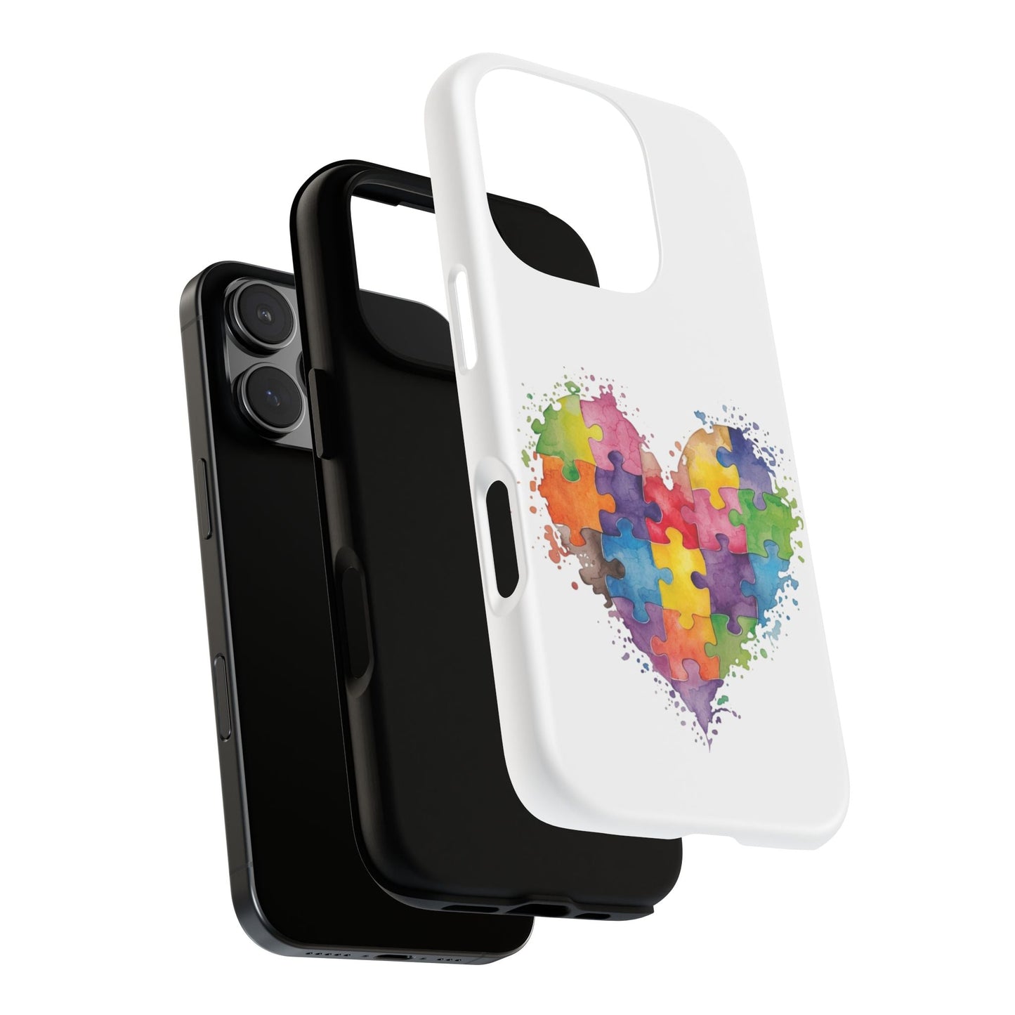 Autism Puzzle Heart Phone Case - Colorful Watercolor Protective Cover for iPhone, Samsung & Google Pixel - Geo Rocks The 'Tism