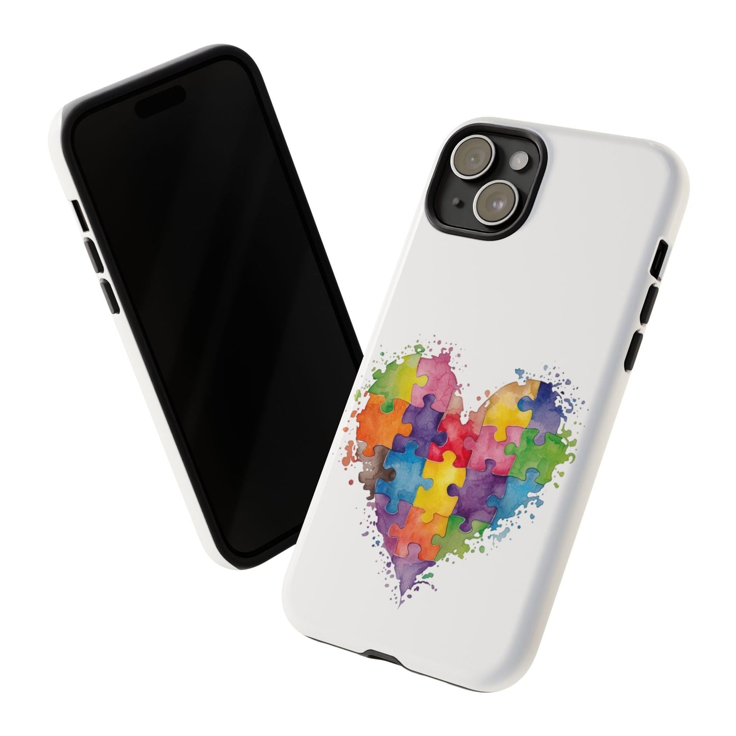 Autism Puzzle Heart Phone Case - Colorful Watercolor Protective Cover for iPhone, Samsung & Google Pixel - Geo Rocks The 'Tism