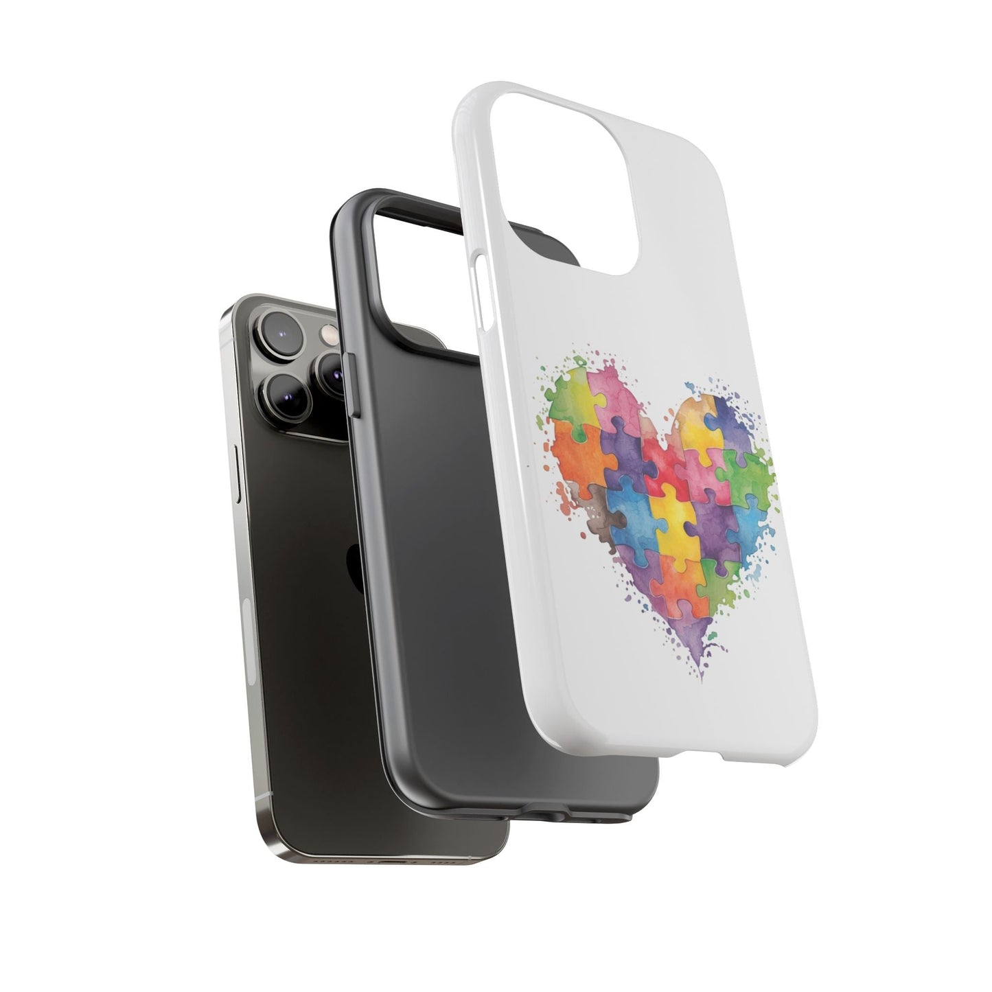 Autism Puzzle Heart Phone Case - Colorful Watercolor Protective Cover for iPhone, Samsung & Google Pixel - Geo Rocks The 'Tism
