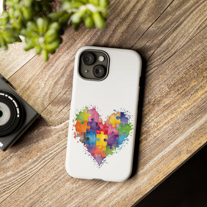 Autism Puzzle Heart Phone Case - Colorful Watercolor Protective Cover for iPhone, Samsung & Google Pixel - Geo Rocks The 'Tism