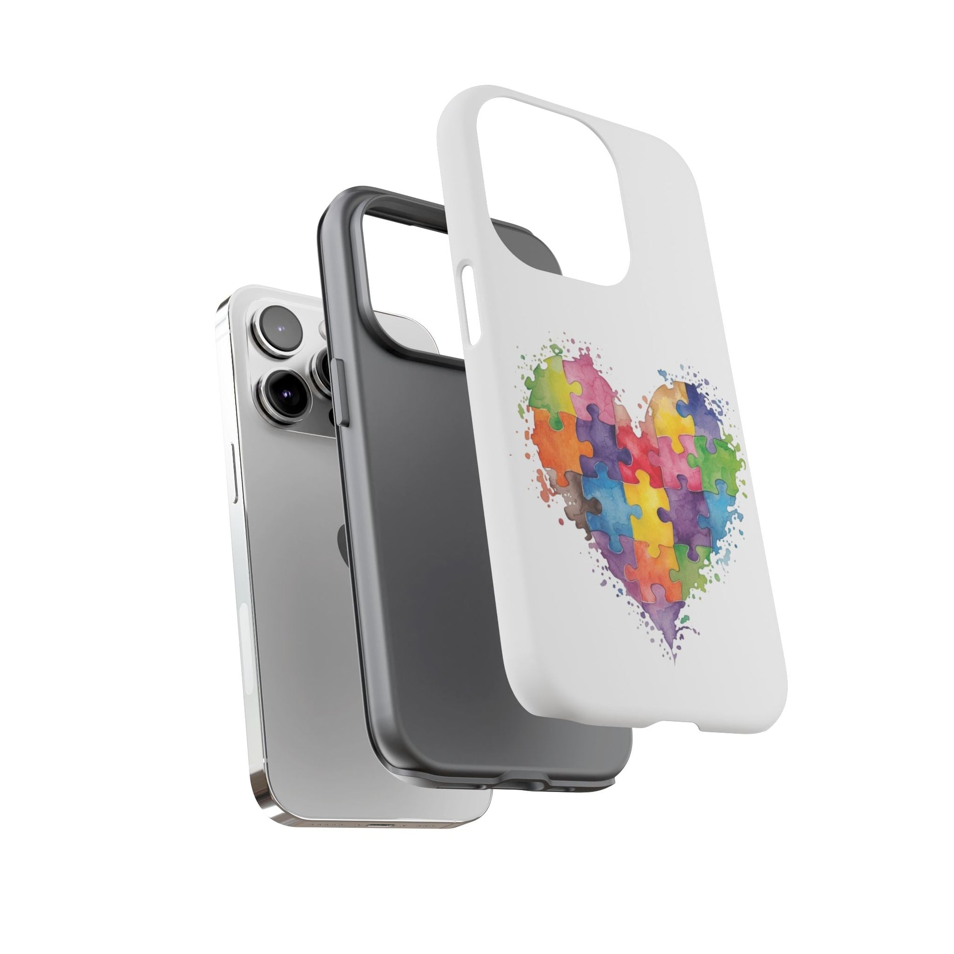 Autism Puzzle Heart Phone Case - Colorful Watercolor Protective Cover for iPhone, Samsung & Google Pixel - Geo Rocks The 'Tism
