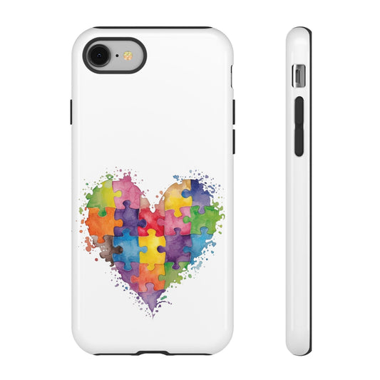 Autism Puzzle Heart Phone Case - Colorful Watercolor Protective Cover for iPhone, Samsung & Google Pixel - Geo Rocks The 'Tism
