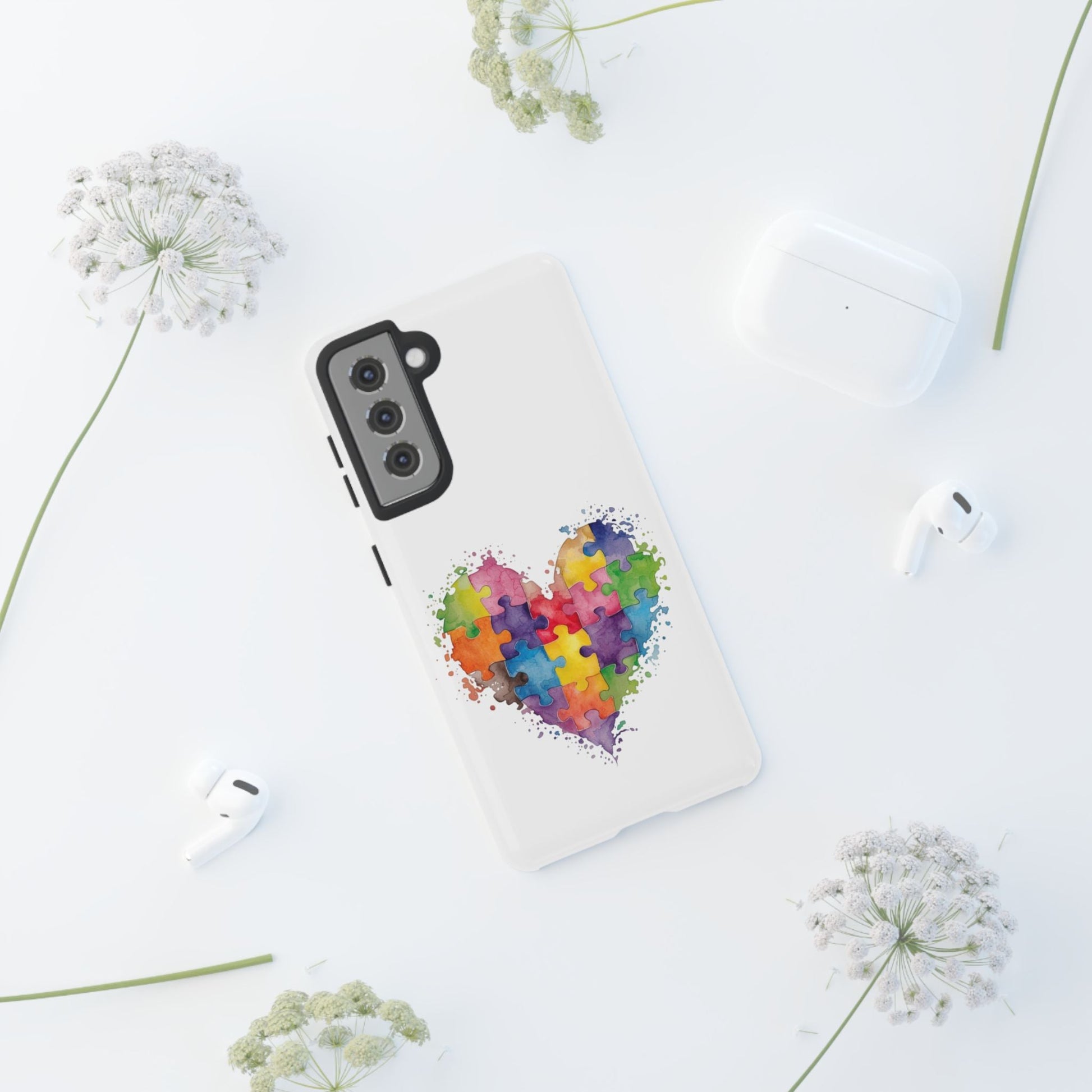 Autism Puzzle Heart Phone Case - Colorful Watercolor Protective Cover for iPhone, Samsung & Google Pixel - Geo Rocks The 'Tism