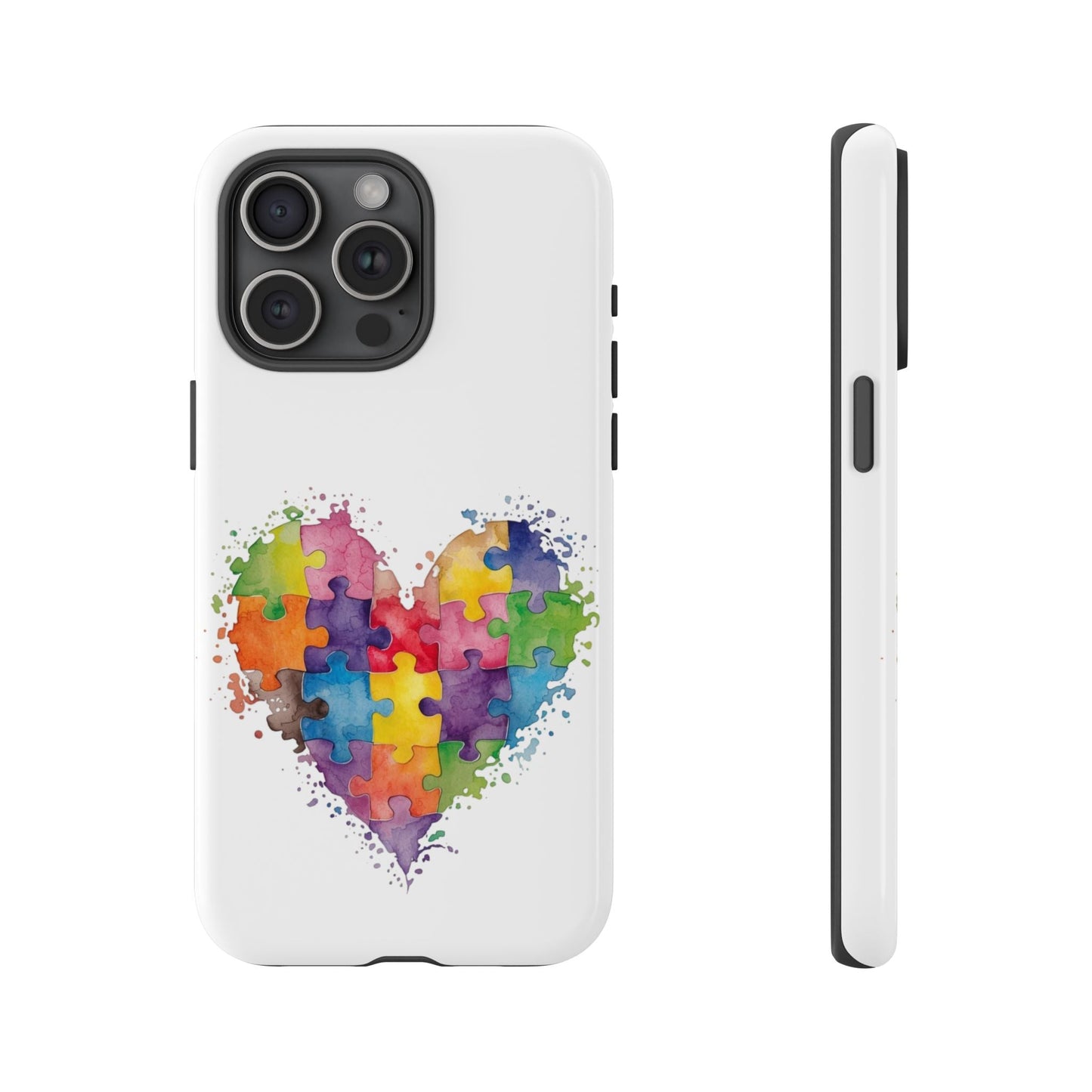 Autism Puzzle Heart Phone Case - Colorful Watercolor Protective Cover for iPhone, Samsung & Google Pixel - Geo Rocks The 'Tism