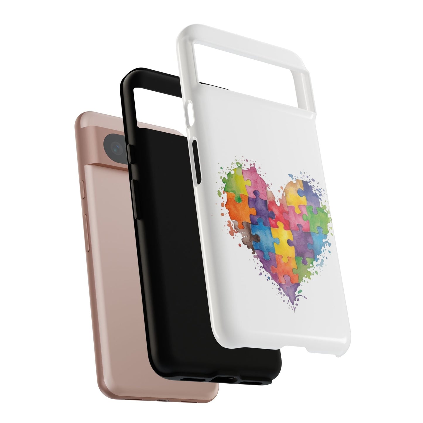 Autism Puzzle Heart Phone Case - Colorful Watercolor Protective Cover for iPhone, Samsung & Google Pixel - Geo Rocks The 'Tism