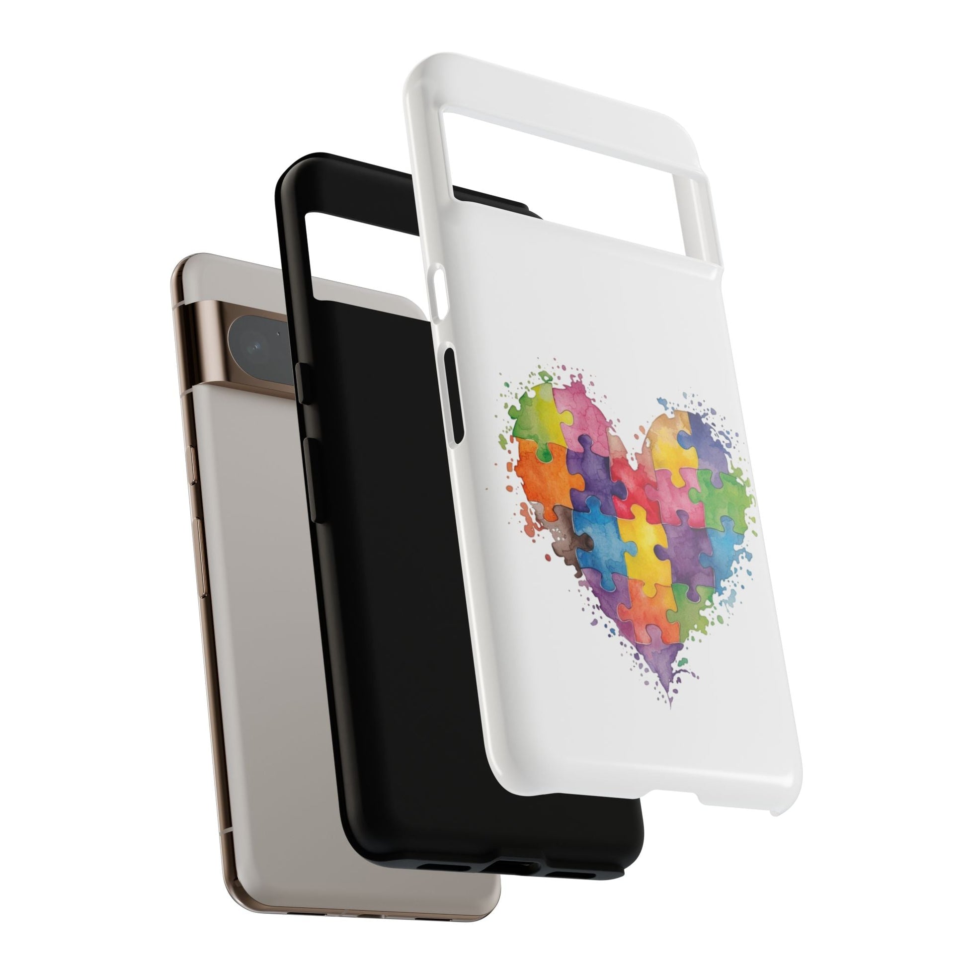 Autism Puzzle Heart Phone Case - Colorful Watercolor Protective Cover for iPhone, Samsung & Google Pixel - Geo Rocks The 'Tism
