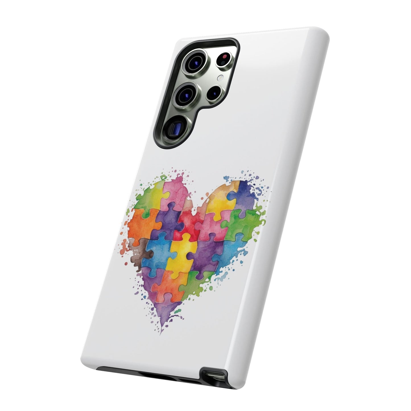 Autism Puzzle Heart Phone Case - Colorful Watercolor Protective Cover for iPhone, Samsung & Google Pixel - Geo Rocks The 'Tism