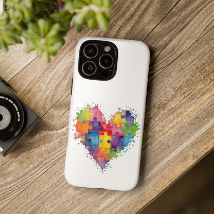 Autism Puzzle Heart Phone Case - Colorful Watercolor Protective Cover for iPhone, Samsung & Google Pixel - Geo Rocks The 'Tism