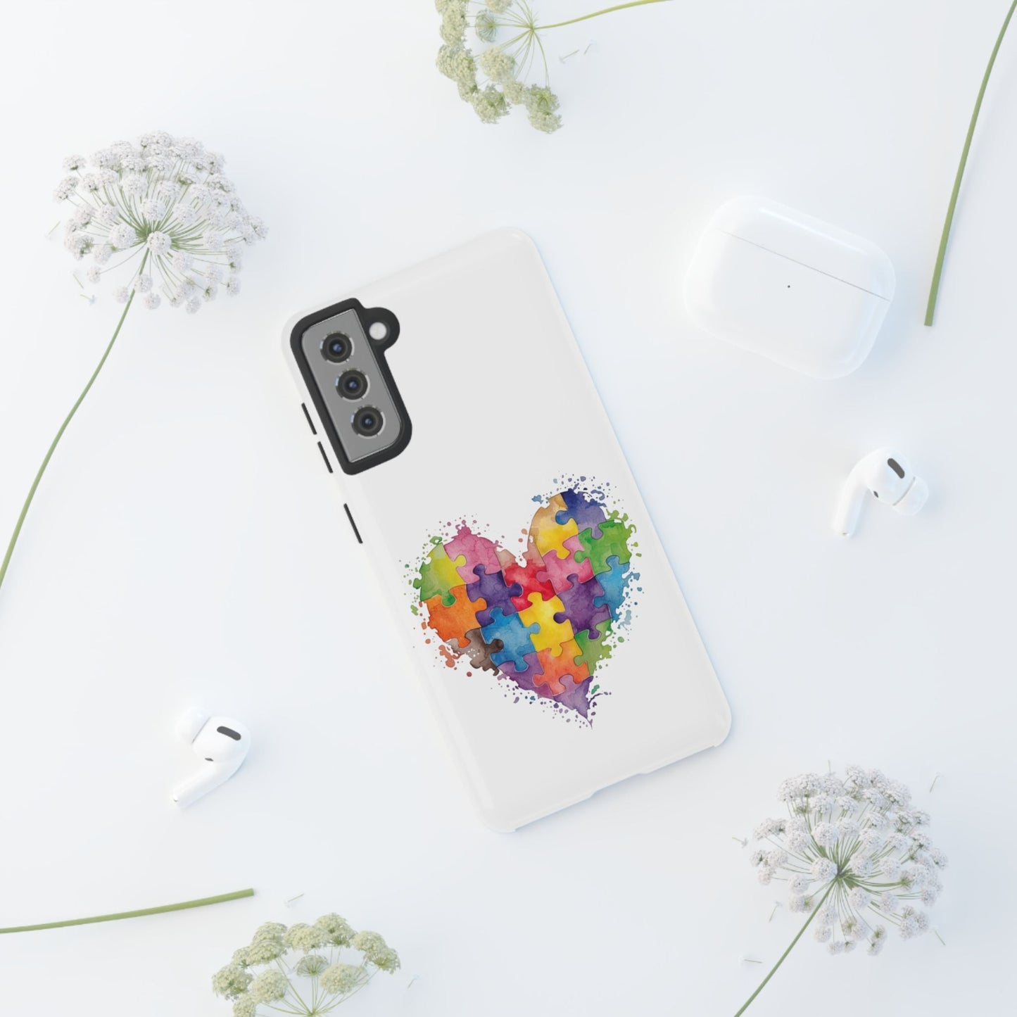 Autism Puzzle Heart Phone Case - Colorful Watercolor Protective Cover for iPhone, Samsung & Google Pixel - Geo Rocks The 'Tism