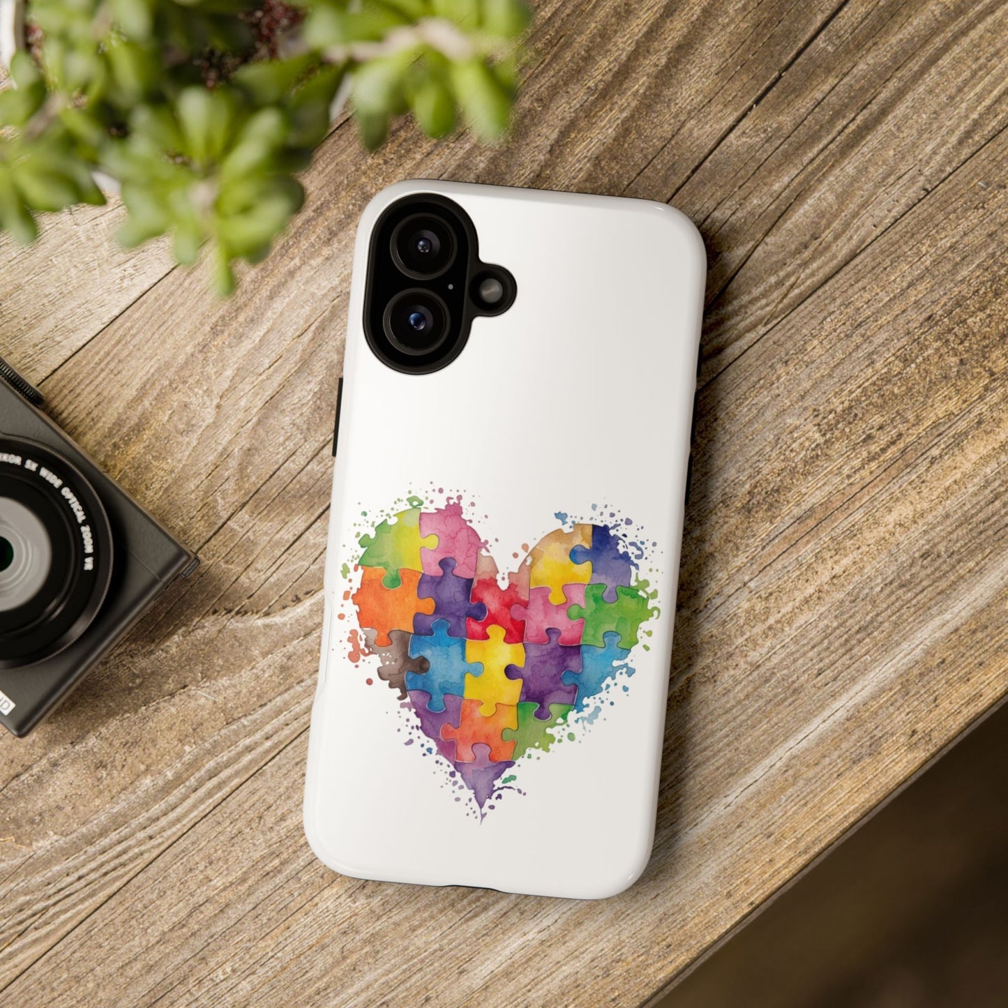 Autism Puzzle Heart Phone Case - Colorful Watercolor Protective Cover for iPhone, Samsung & Google Pixel - Geo Rocks The 'Tism
