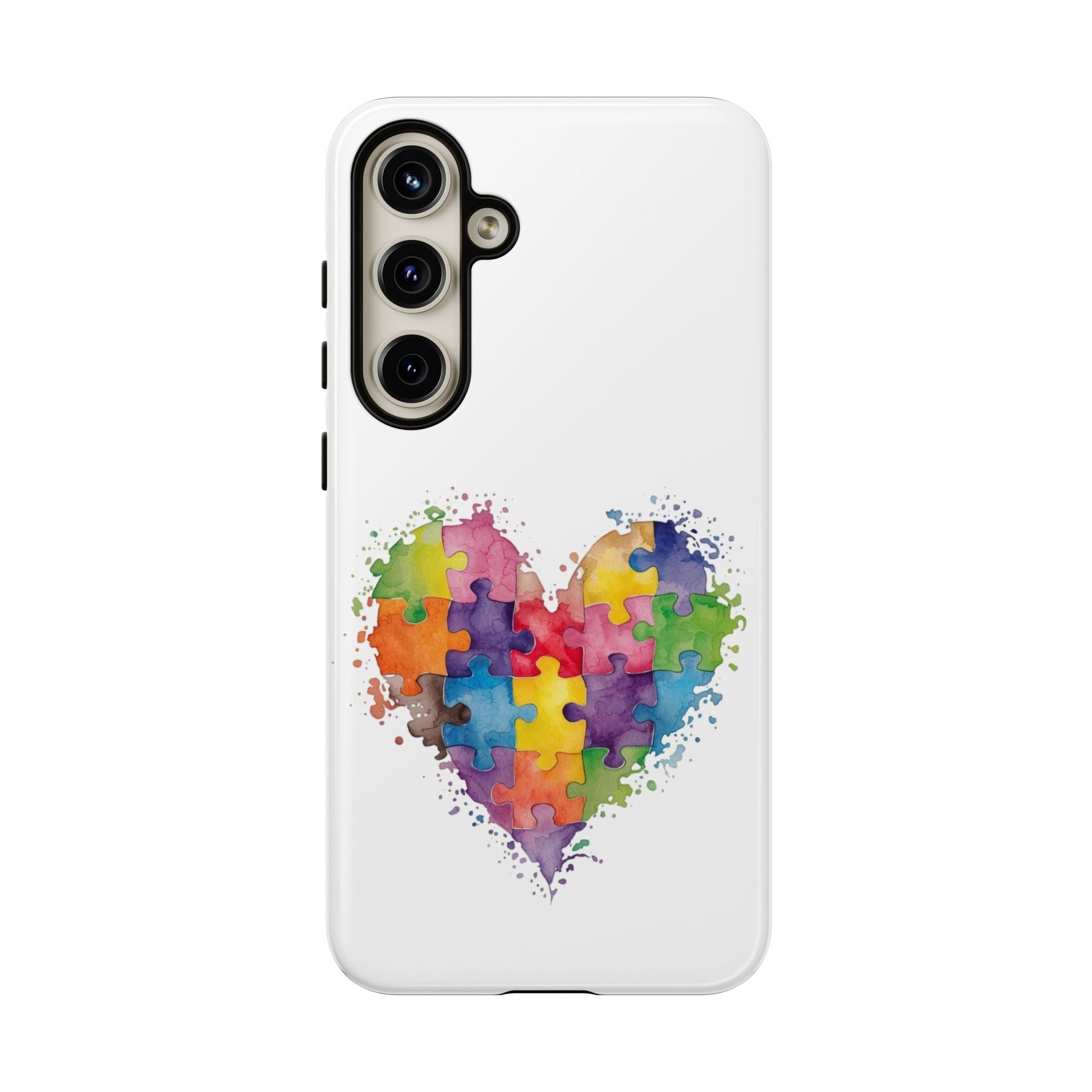 Autism Puzzle Heart Phone Case - Colorful Watercolor Protective Cover for iPhone, Samsung & Google Pixel - Geo Rocks The 'Tism