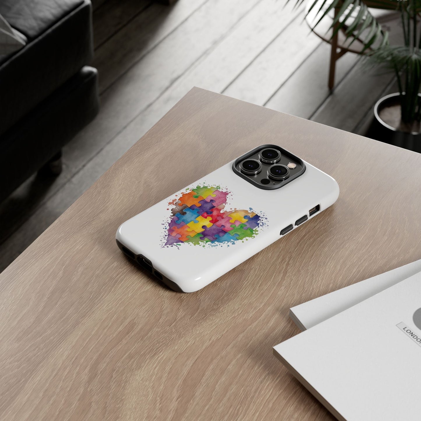 Autism Puzzle Heart Phone Case - Colorful Watercolor Protective Cover for iPhone, Samsung & Google Pixel - Geo Rocks The 'Tism