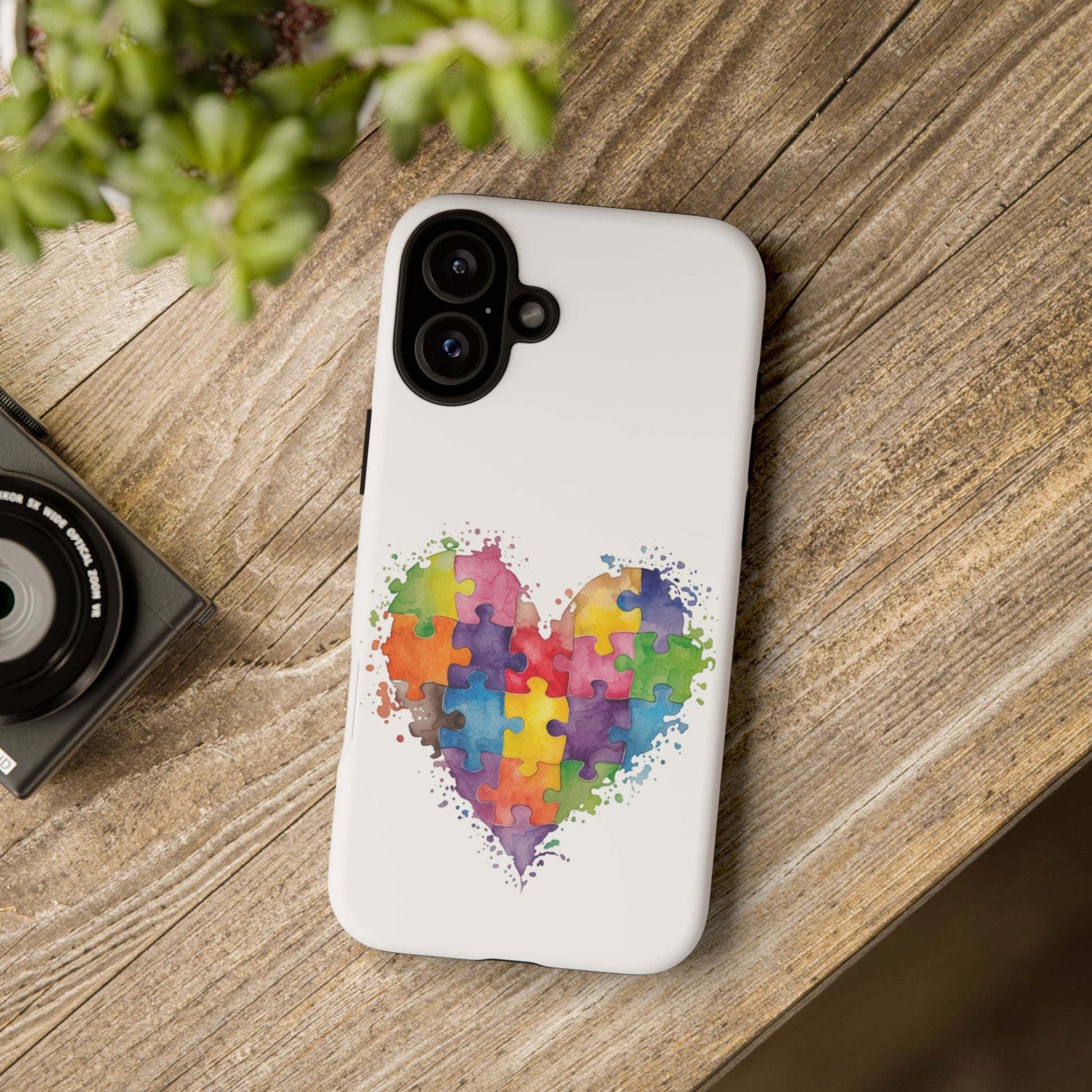 Autism Puzzle Heart Phone Case - Colorful Watercolor Protective Cover for iPhone, Samsung & Google Pixel - Geo Rocks The 'Tism