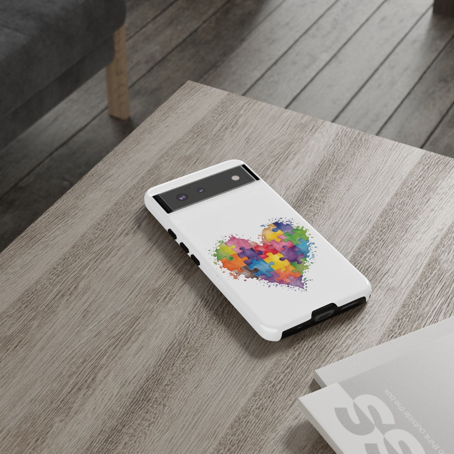 Autism Puzzle Heart Phone Case - Colorful Watercolor Protective Cover for iPhone, Samsung & Google Pixel - Geo Rocks The 'Tism