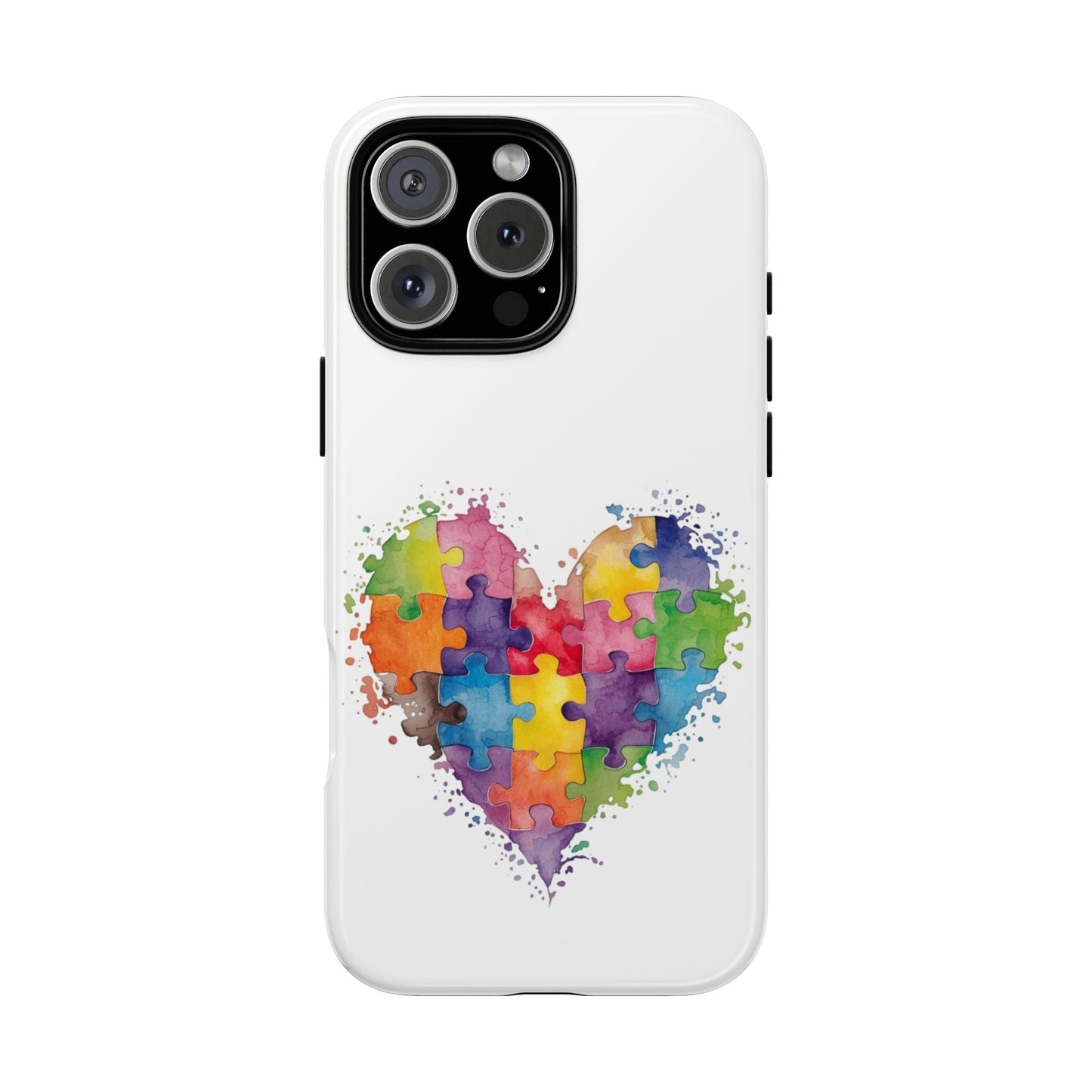 Autism Puzzle Heart Phone Case - Colorful Watercolor Protective Cover for iPhone, Samsung & Google Pixel - Geo Rocks The 'Tism