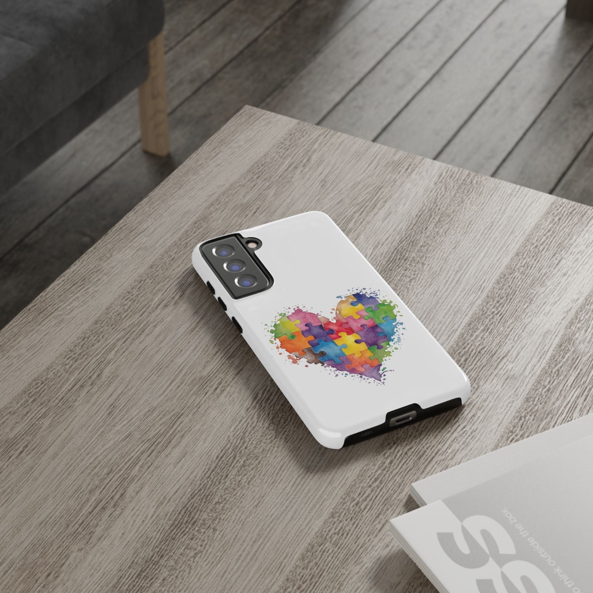 Autism Puzzle Heart Phone Case - Colorful Watercolor Protective Cover for iPhone, Samsung & Google Pixel - Geo Rocks The 'Tism