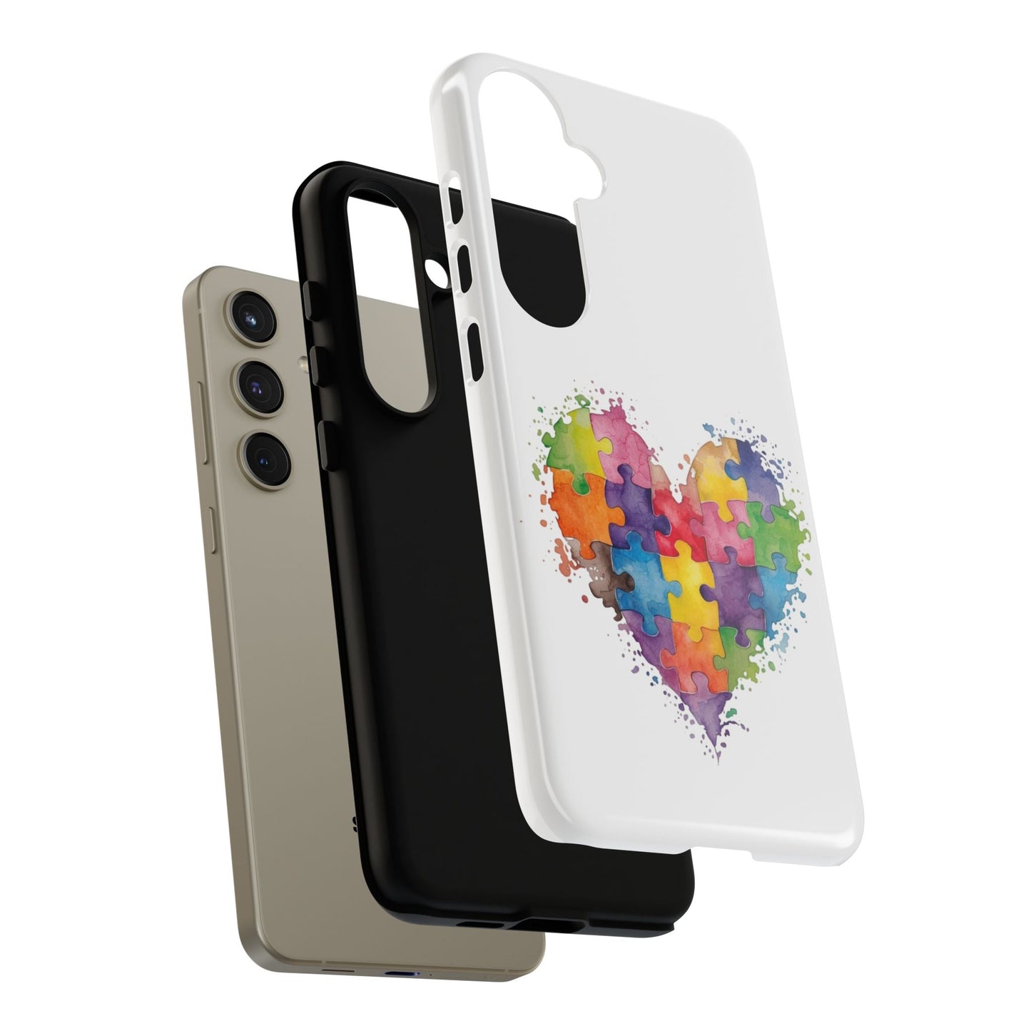 Autism Puzzle Heart Phone Case - Colorful Watercolor Protective Cover for iPhone, Samsung & Google Pixel - Geo Rocks The 'Tism