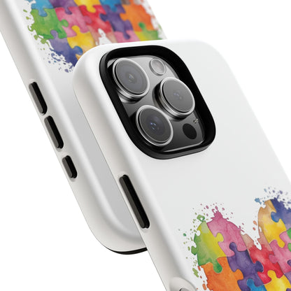 Autism Puzzle Heart Phone Case - Colorful Watercolor Protective Cover for iPhone, Samsung & Google Pixel - Geo Rocks The 'Tism