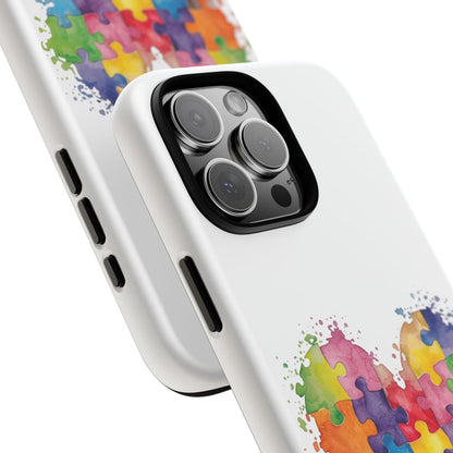 Autism Puzzle Heart Phone Case - Colorful Watercolor Protective Cover for iPhone, Samsung & Google Pixel - Geo Rocks The 'Tism