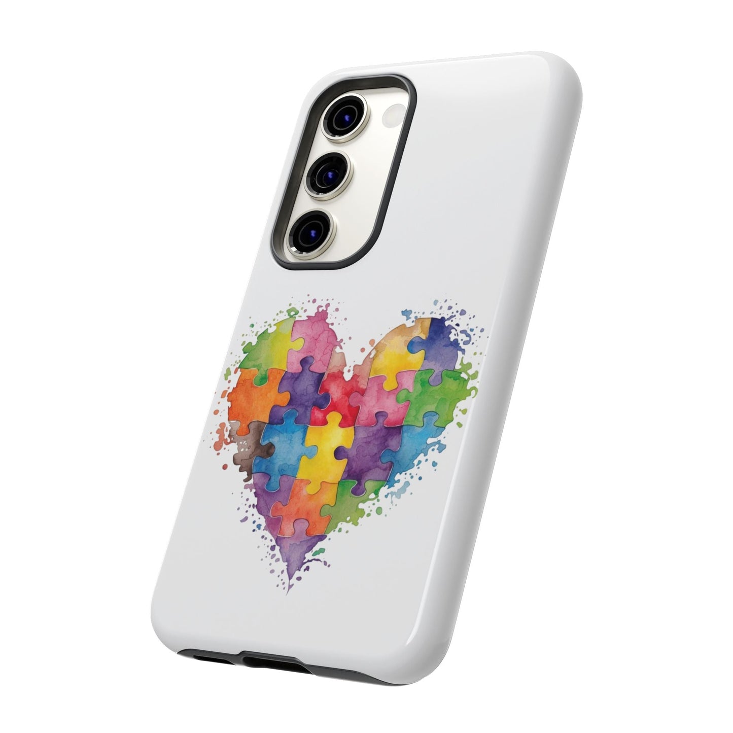 Autism Puzzle Heart Phone Case - Colorful Watercolor Protective Cover for iPhone, Samsung & Google Pixel - Geo Rocks The 'Tism
