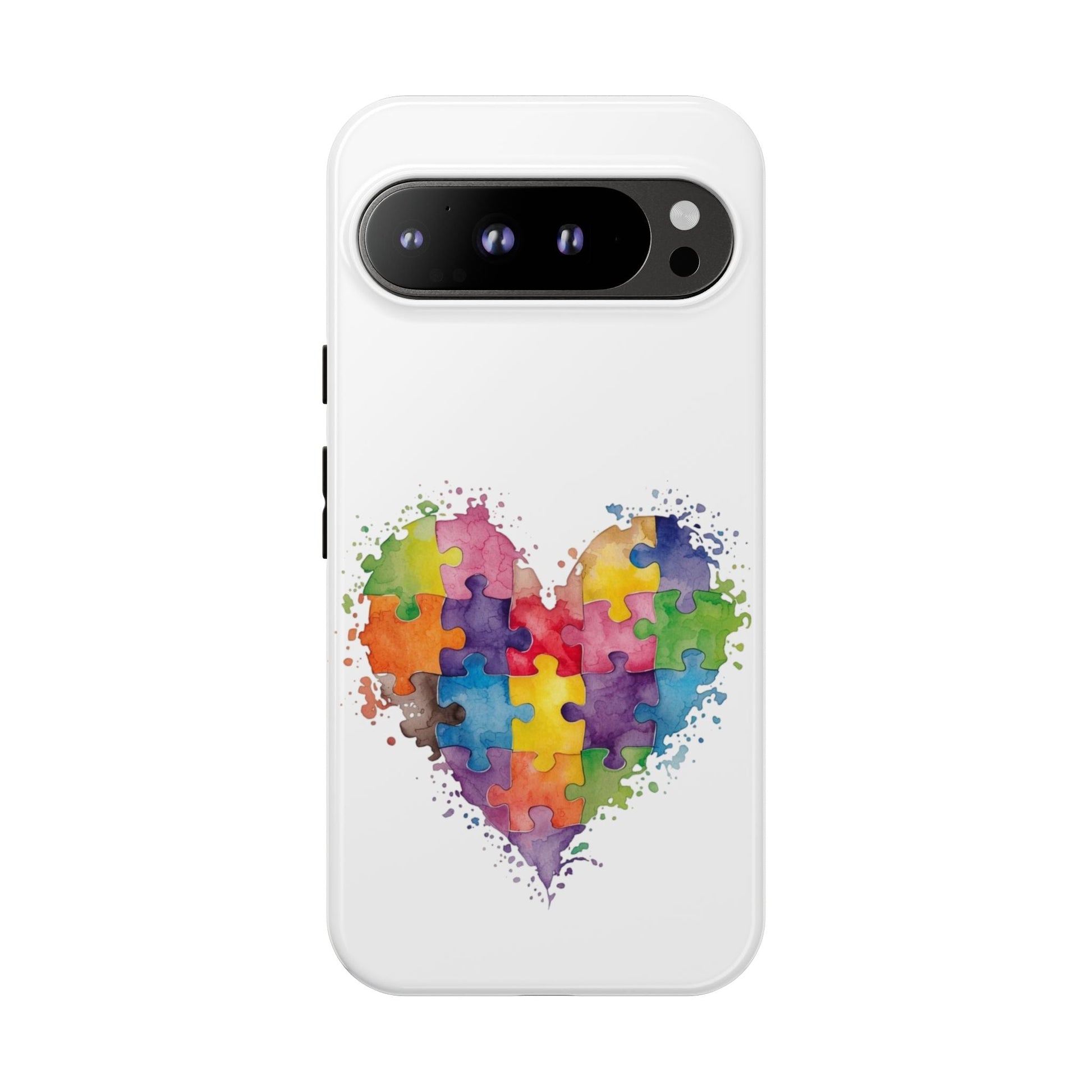 Autism Puzzle Heart Phone Case - Colorful Watercolor Protective Cover for iPhone, Samsung & Google Pixel - Geo Rocks The 'Tism