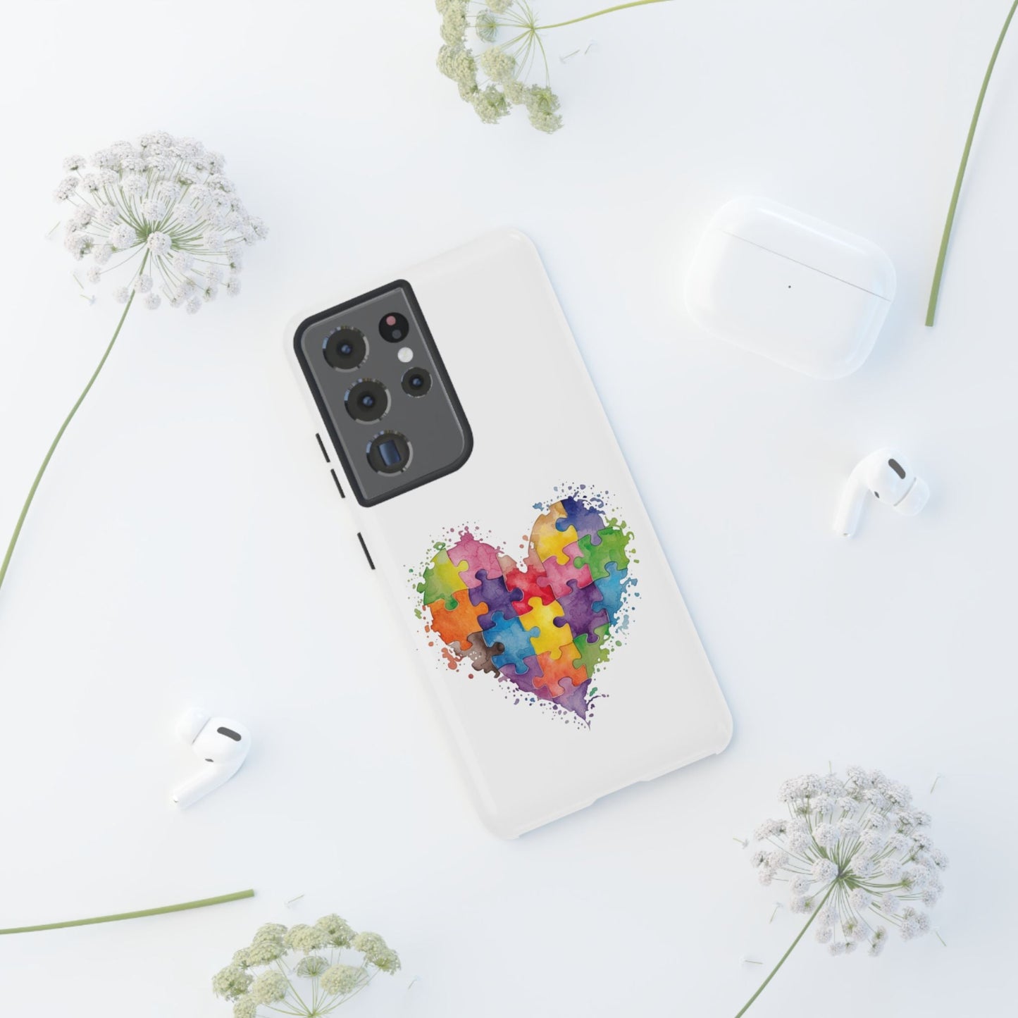 Autism Puzzle Heart Phone Case - Colorful Watercolor Protective Cover for iPhone, Samsung & Google Pixel - Geo Rocks The 'Tism