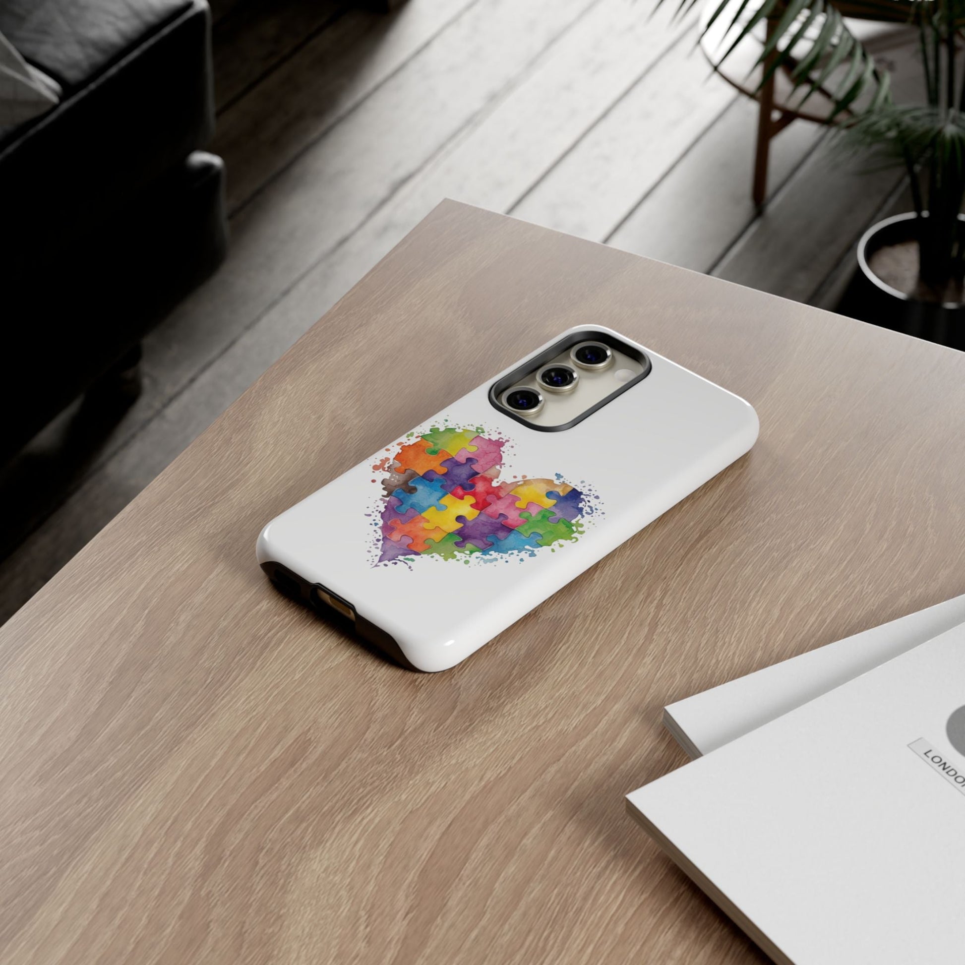 Autism Puzzle Heart Phone Case - Colorful Watercolor Protective Cover for iPhone, Samsung & Google Pixel - Geo Rocks The 'Tism