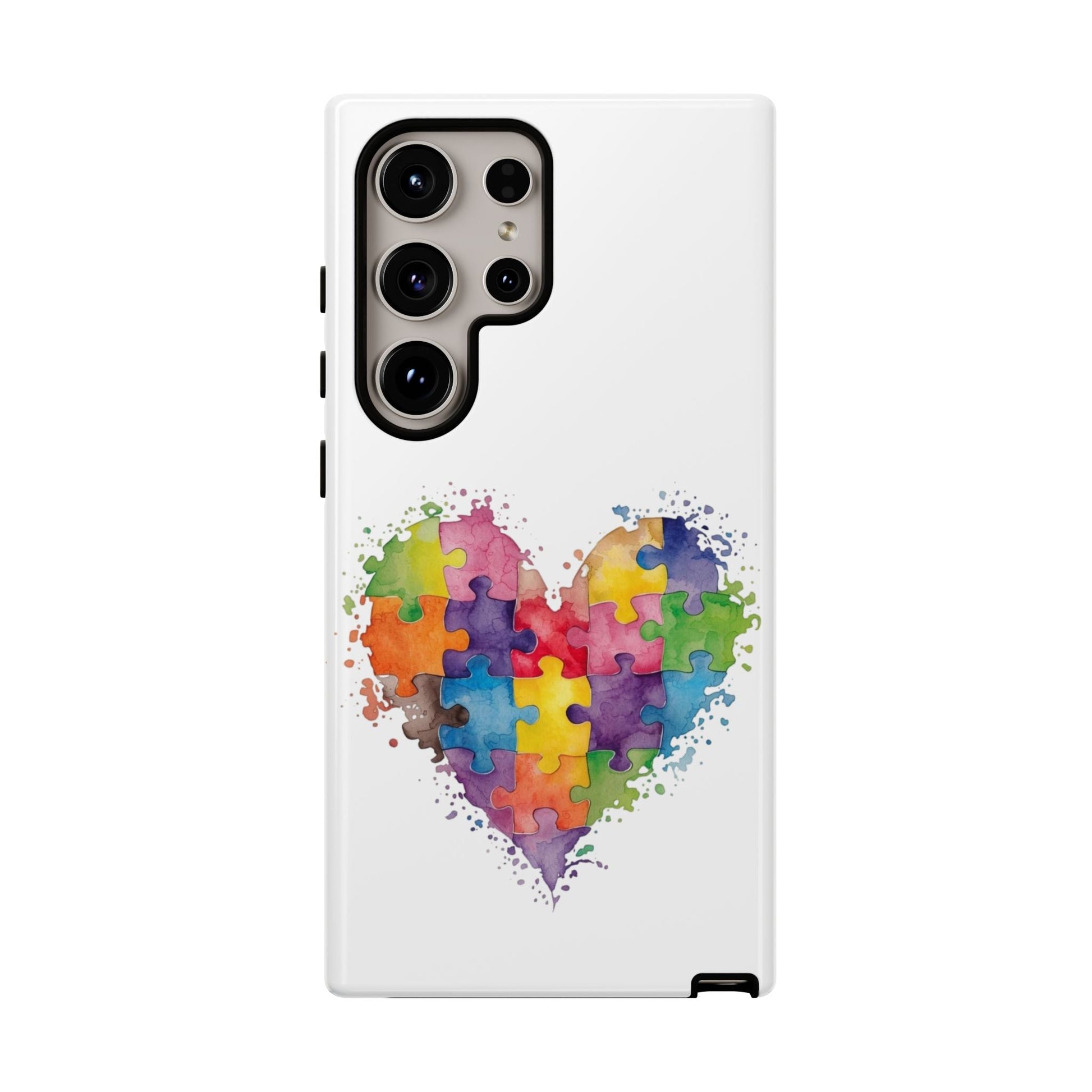 Autism Puzzle Heart Phone Case - Colorful Watercolor Protective Cover for iPhone, Samsung & Google Pixel - Geo Rocks The 'Tism