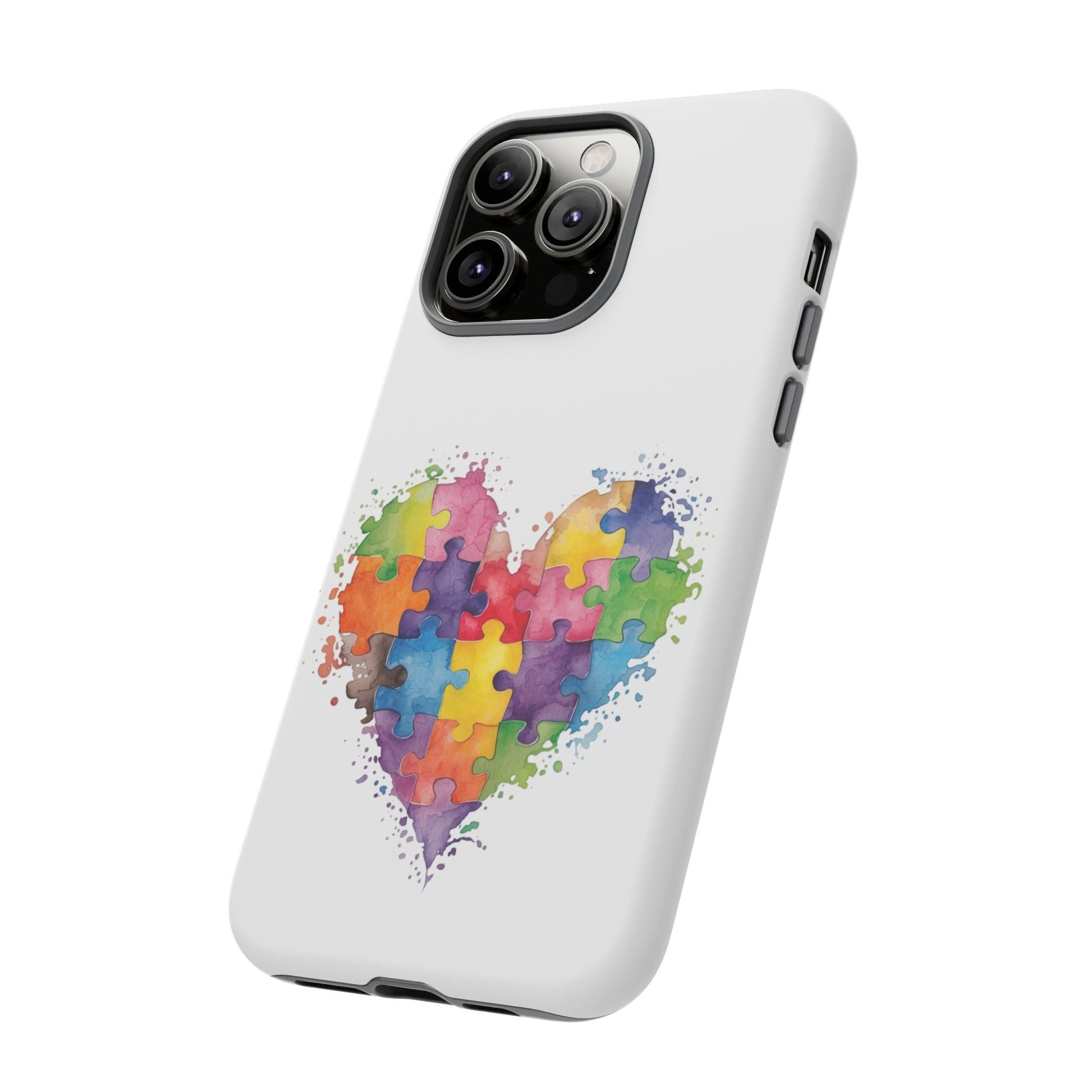 Autism Puzzle Heart Phone Case - Colorful Watercolor Protective Cover for iPhone, Samsung & Google Pixel - Geo Rocks The 'Tism
