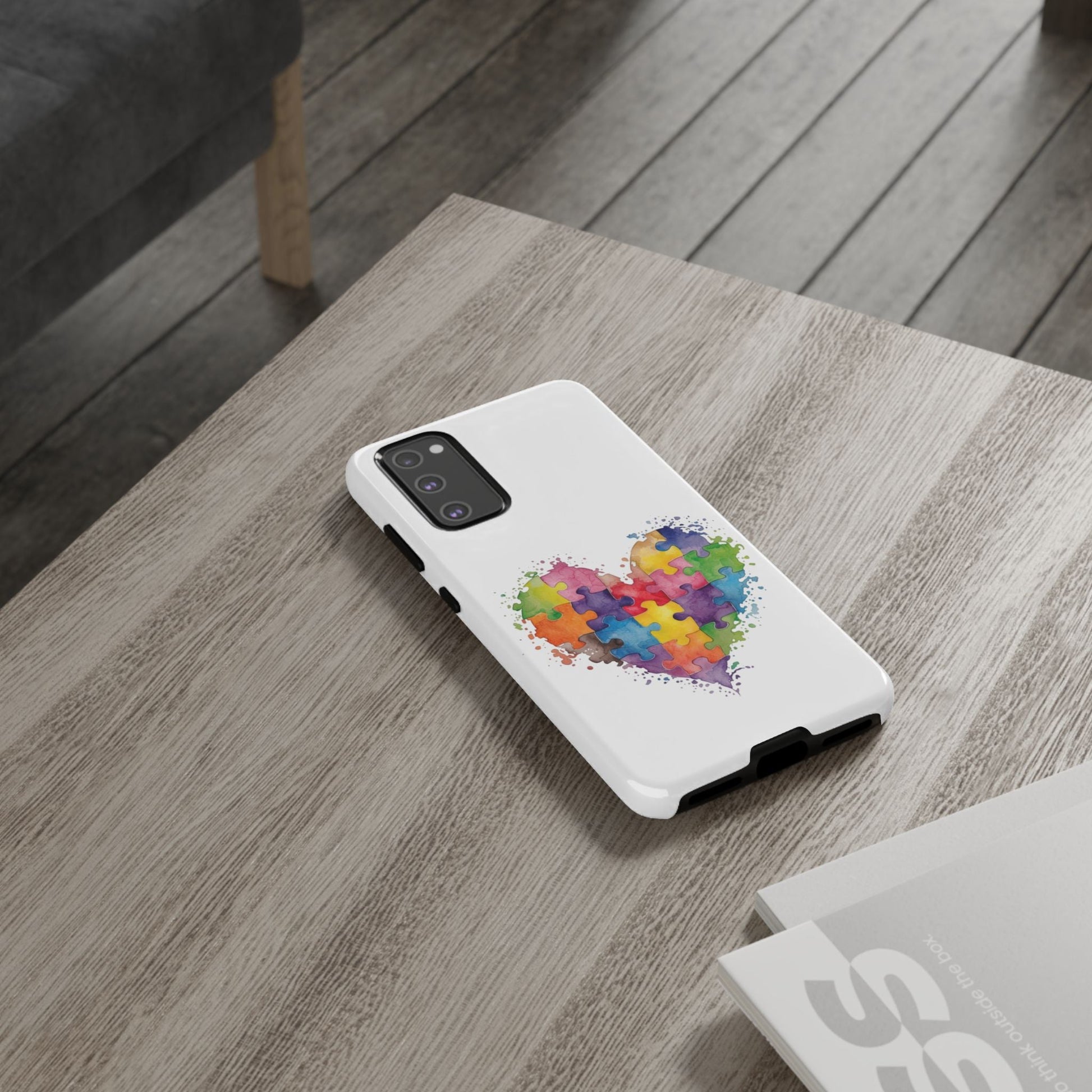 Autism Puzzle Heart Phone Case - Colorful Watercolor Protective Cover for iPhone, Samsung & Google Pixel - Geo Rocks The 'Tism