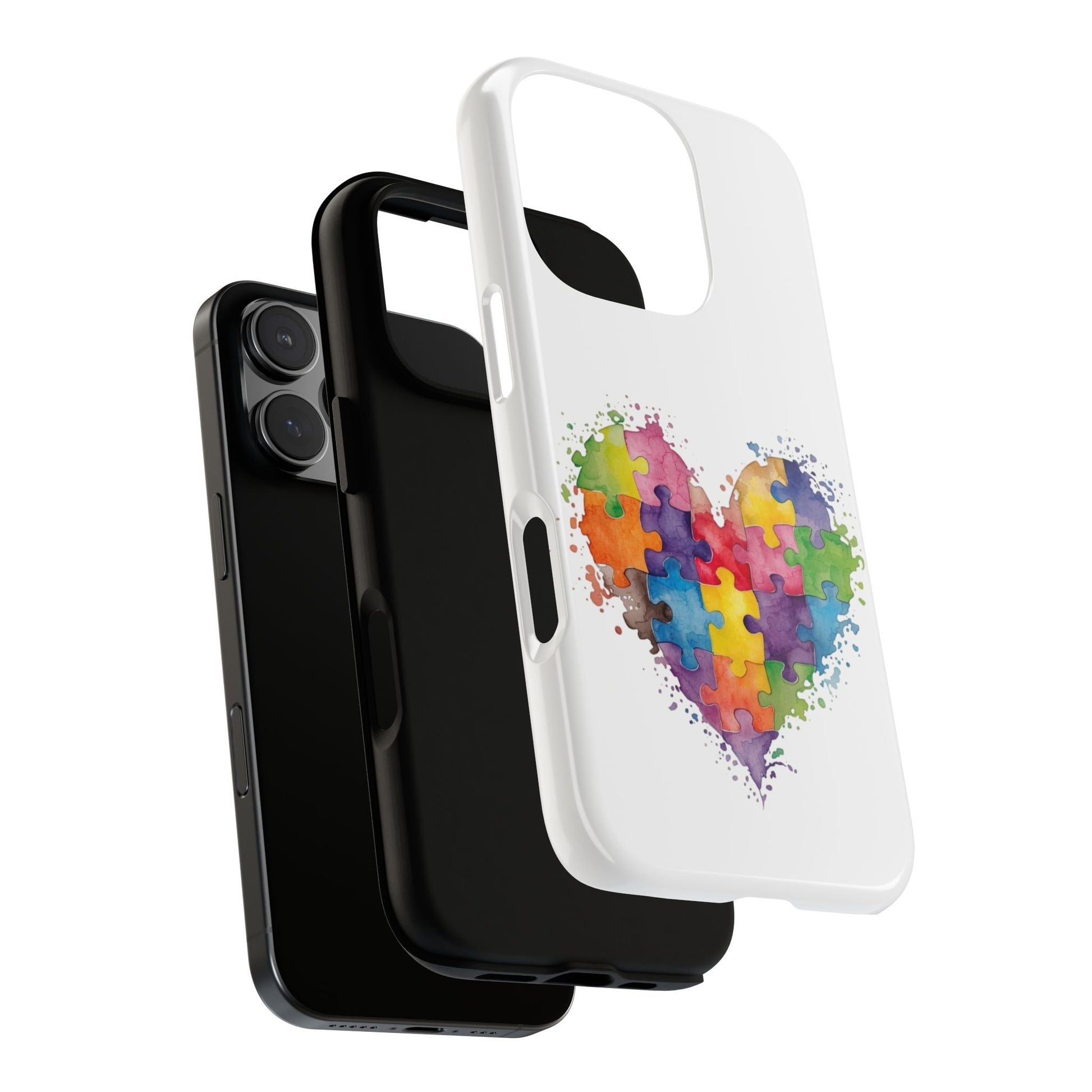 Autism Puzzle Heart Phone Case - Colorful Watercolor Protective Cover for iPhone, Samsung & Google Pixel - Geo Rocks The 'Tism