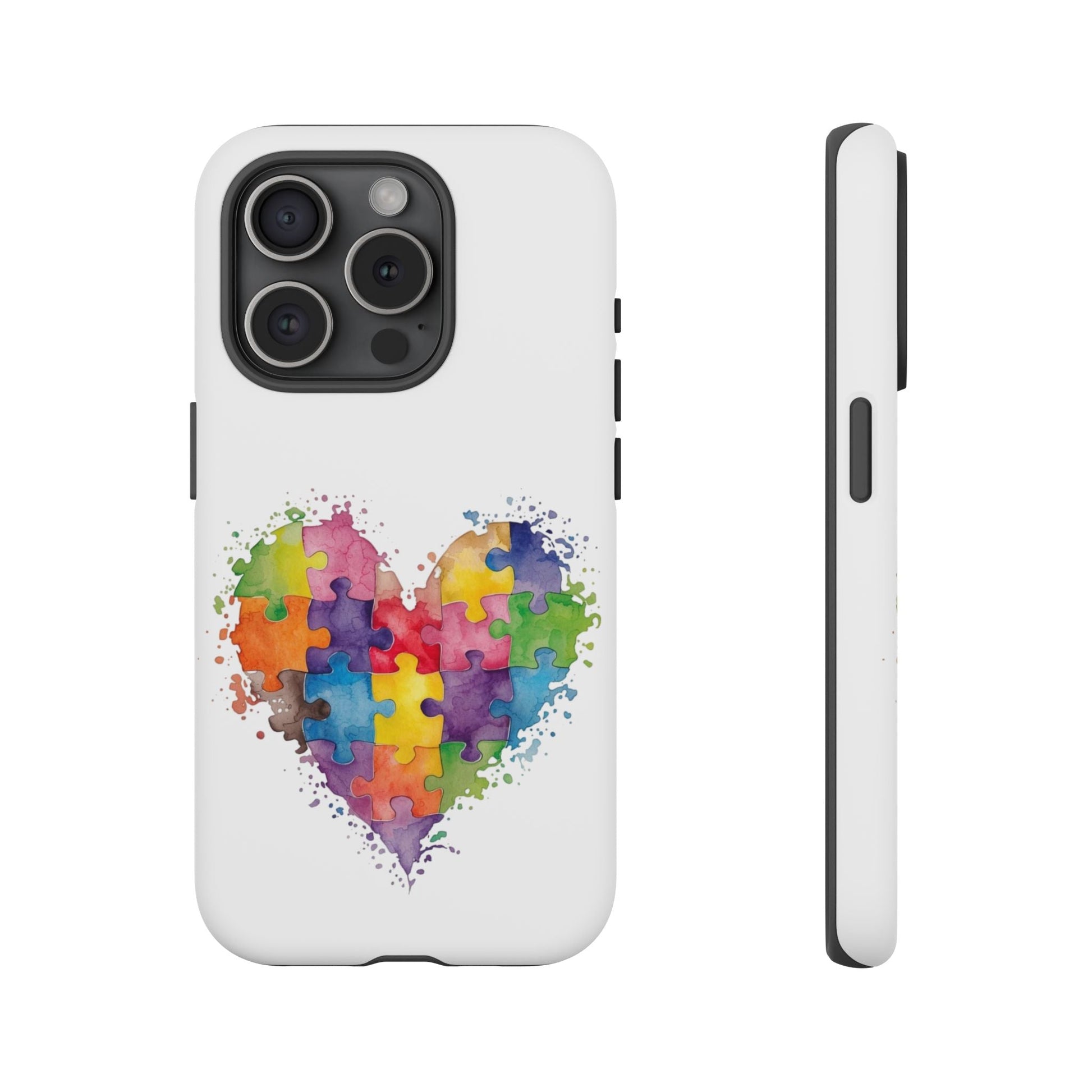 Autism Puzzle Heart Phone Case - Colorful Watercolor Protective Cover for iPhone, Samsung & Google Pixel - Geo Rocks The 'Tism