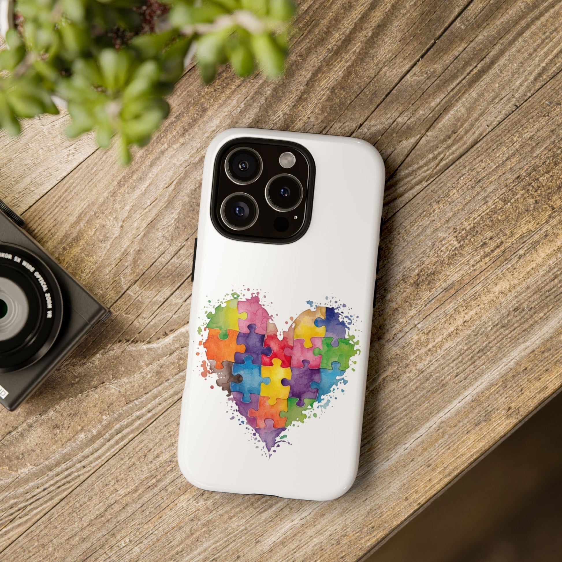 Autism Puzzle Heart Phone Case - Colorful Watercolor Protective Cover for iPhone, Samsung & Google Pixel - Geo Rocks The 'Tism