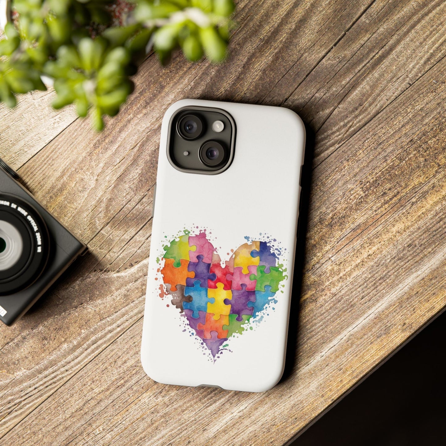 Autism Puzzle Heart Phone Case - Colorful Watercolor Protective Cover for iPhone, Samsung & Google Pixel - Geo Rocks The 'Tism