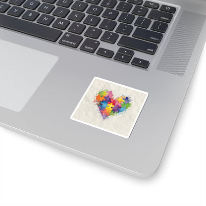 Autism Puzzle Heart Sticker - Colorful Watercolor Vinyl Decal for Laptops, Journals & Awareness Gifts - Geo Rocks The 'Tism