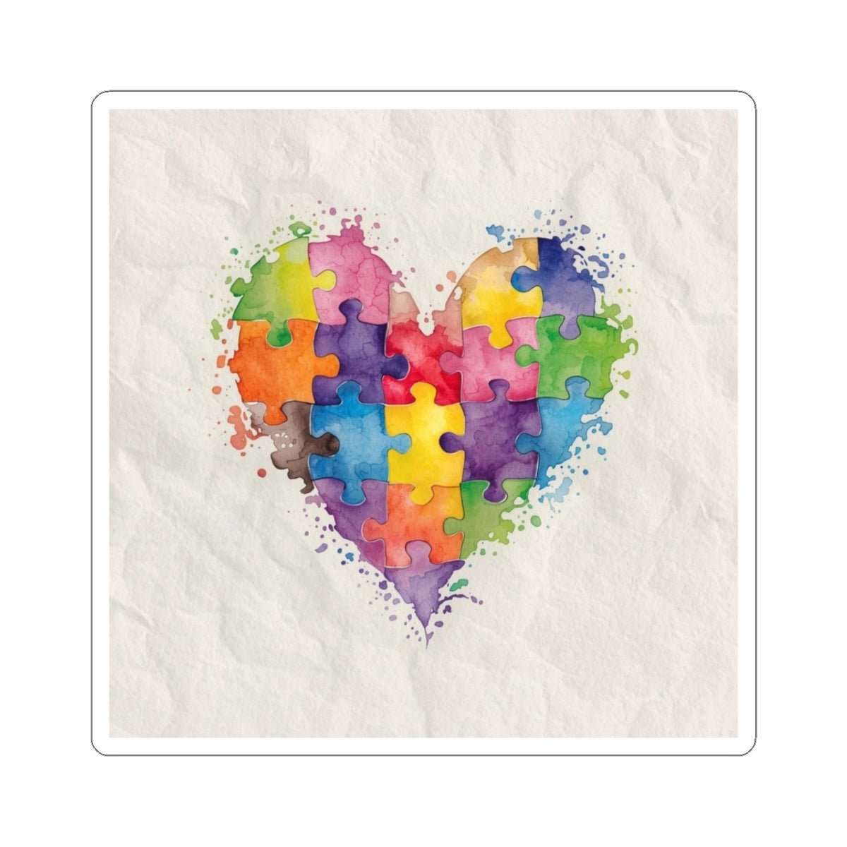 Autism Puzzle Heart Sticker - Colorful Watercolor Vinyl Decal for Laptops, Journals & Awareness Gifts - Geo Rocks The 'Tism