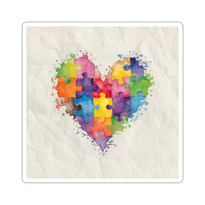 Autism Puzzle Heart Sticker - Colorful Watercolor Vinyl Decal for Laptops, Journals & Awareness Gifts - Geo Rocks The 'Tism