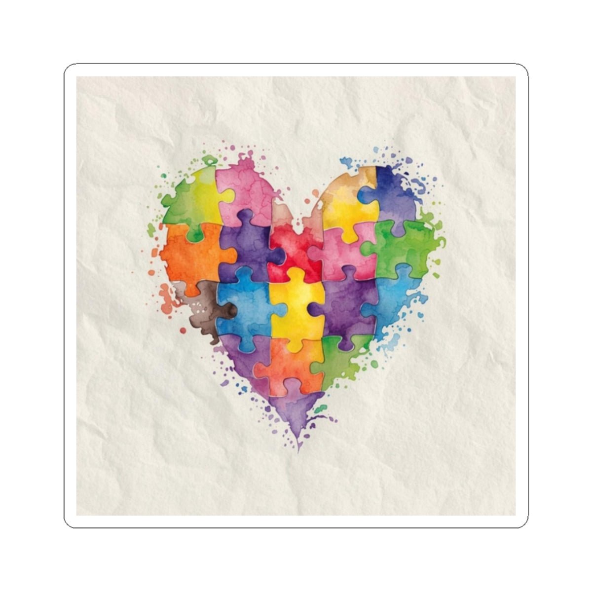 Autism Puzzle Heart Sticker - Colorful Watercolor Vinyl Decal for Laptops, Journals & Awareness Gifts - Geo Rocks The 'Tism