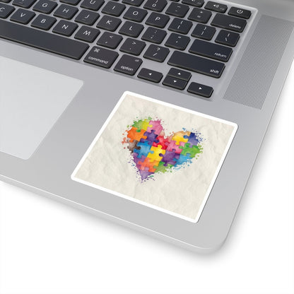 Autism Puzzle Heart Sticker - Colorful Watercolor Vinyl Decal for Laptops, Journals & Awareness Gifts - Geo Rocks The 'Tism