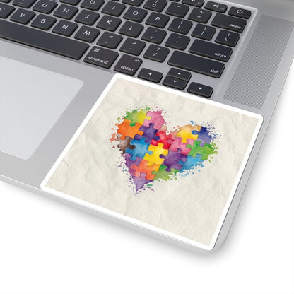 Autism Puzzle Heart Sticker - Colorful Watercolor Vinyl Decal for Laptops, Journals & Awareness Gifts - Geo Rocks The 'Tism