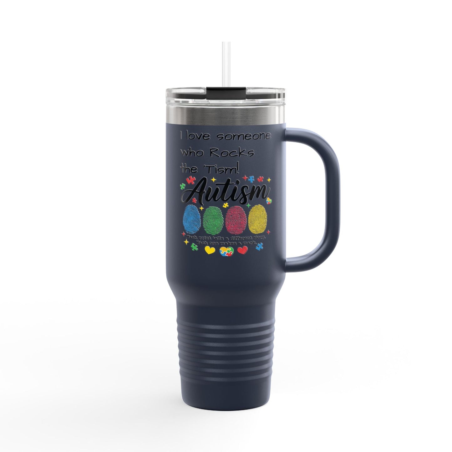Autism Support 40oz Insulated Travel Mug — "I Love Someone Who Rocks the Spectrum" - Geo Rocks The 'Tism